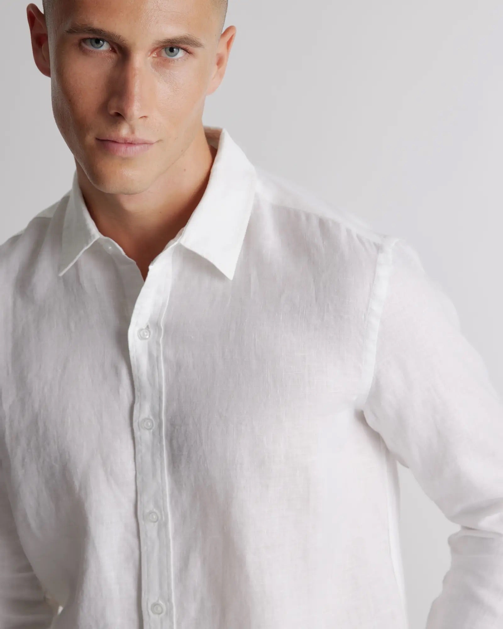Camisa Manga Longa Slim Em Linho - Branco