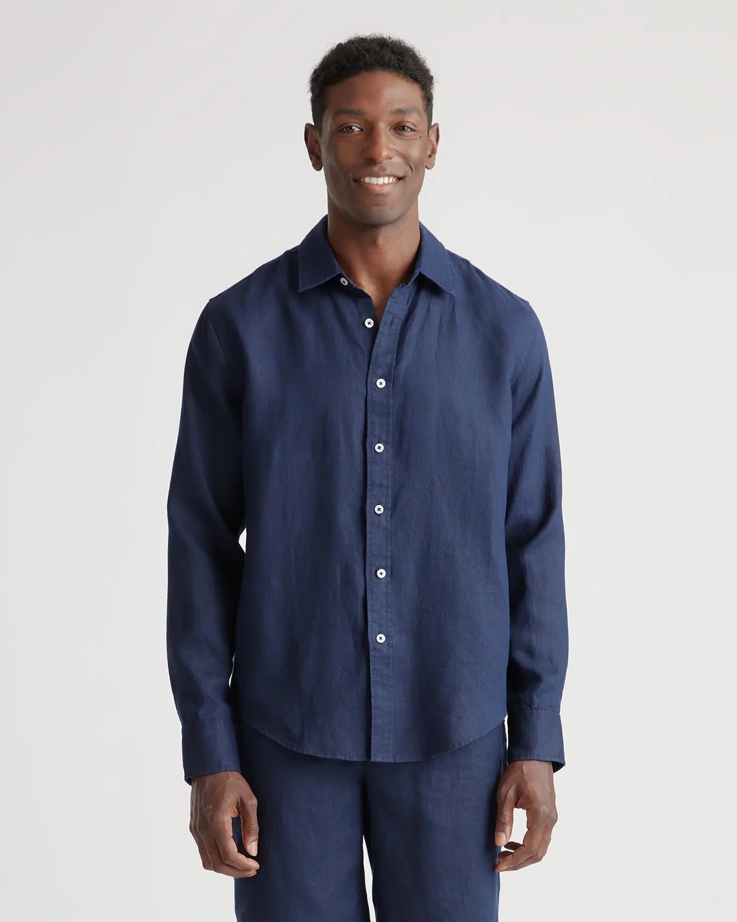 Camisa Manga Longa Slim Em Linho - Azul marinho