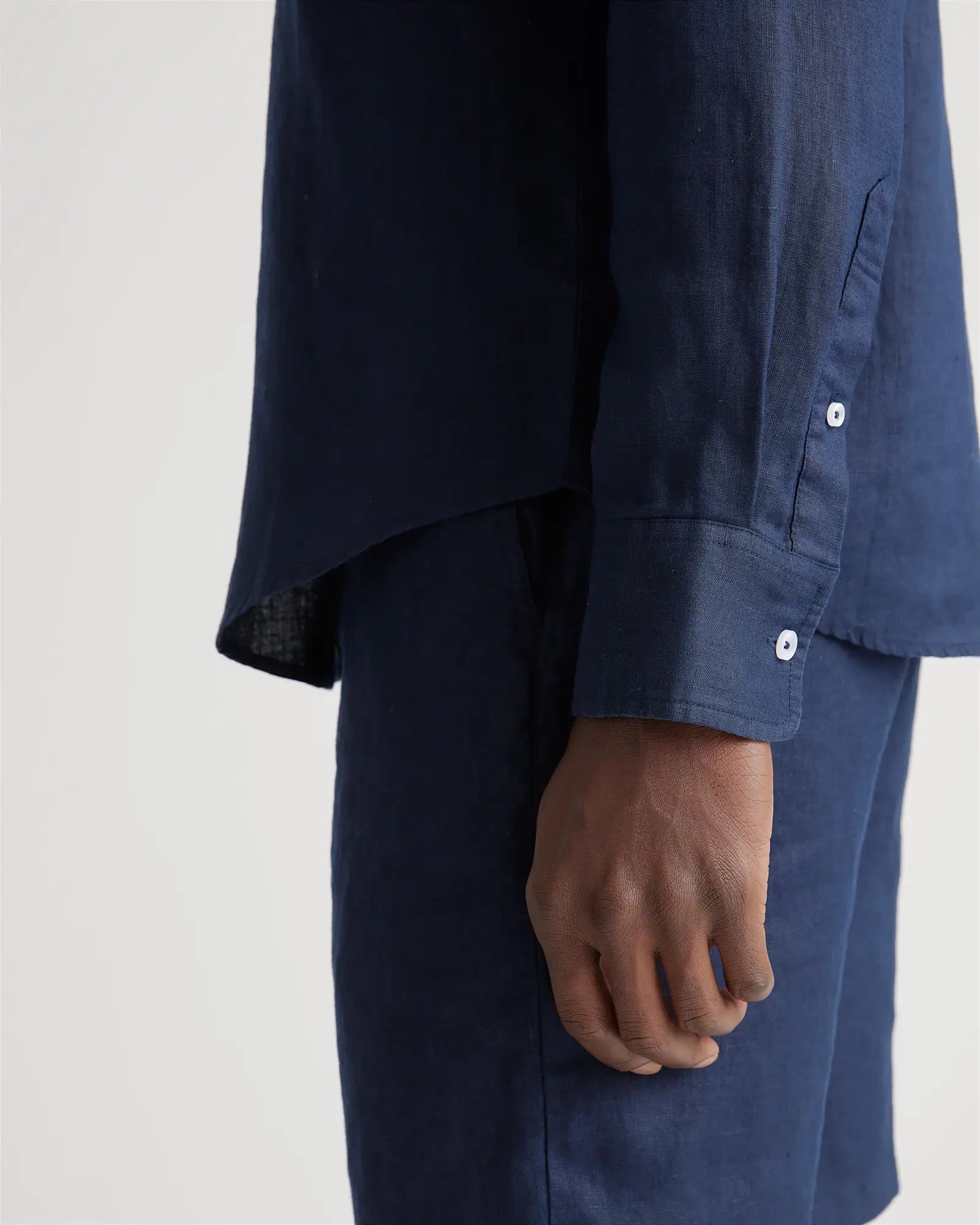 Camisa Manga Longa Slim Em Linho - Azul marinho