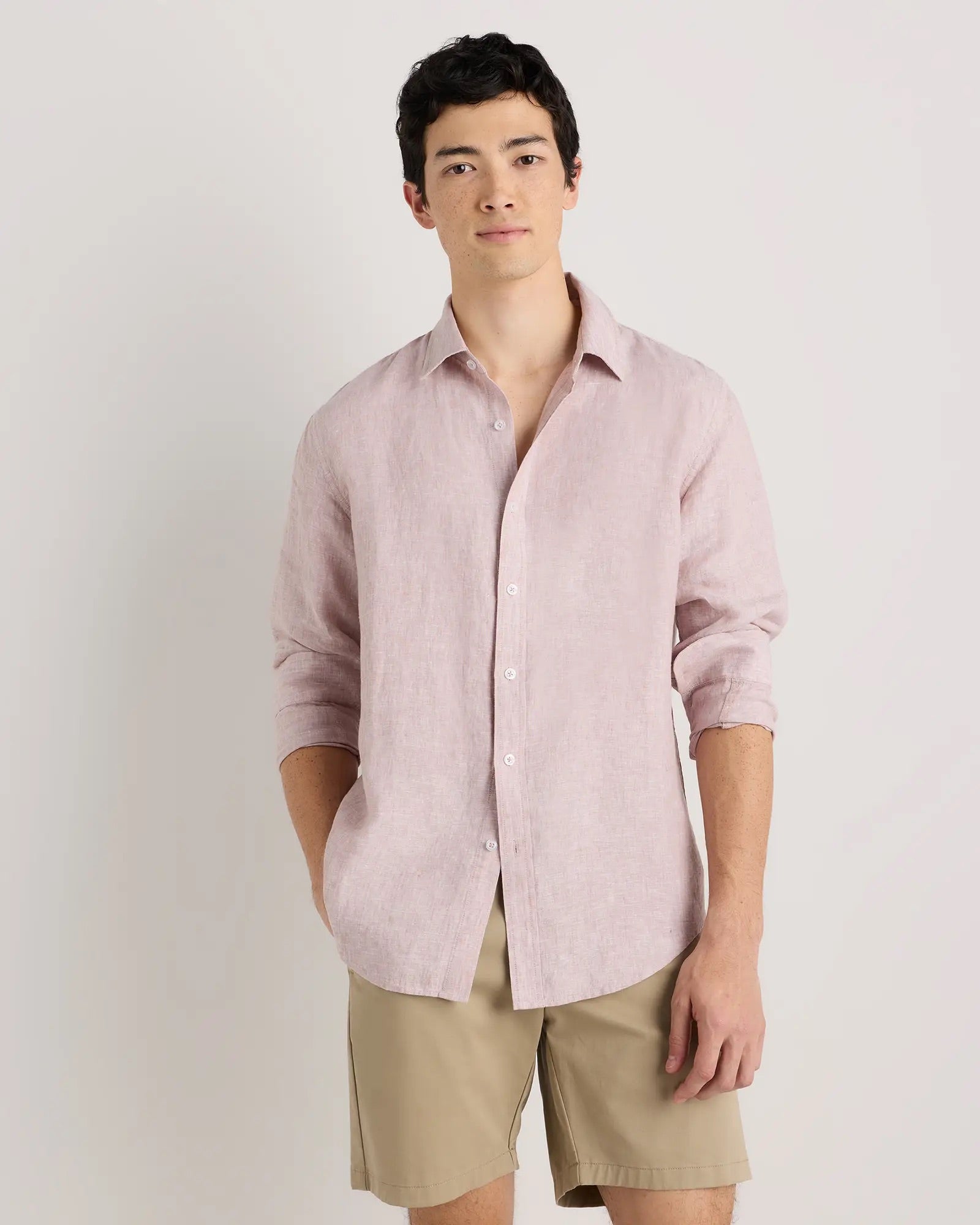 Camisa Manga Longa Slim Em Linho - Rosa