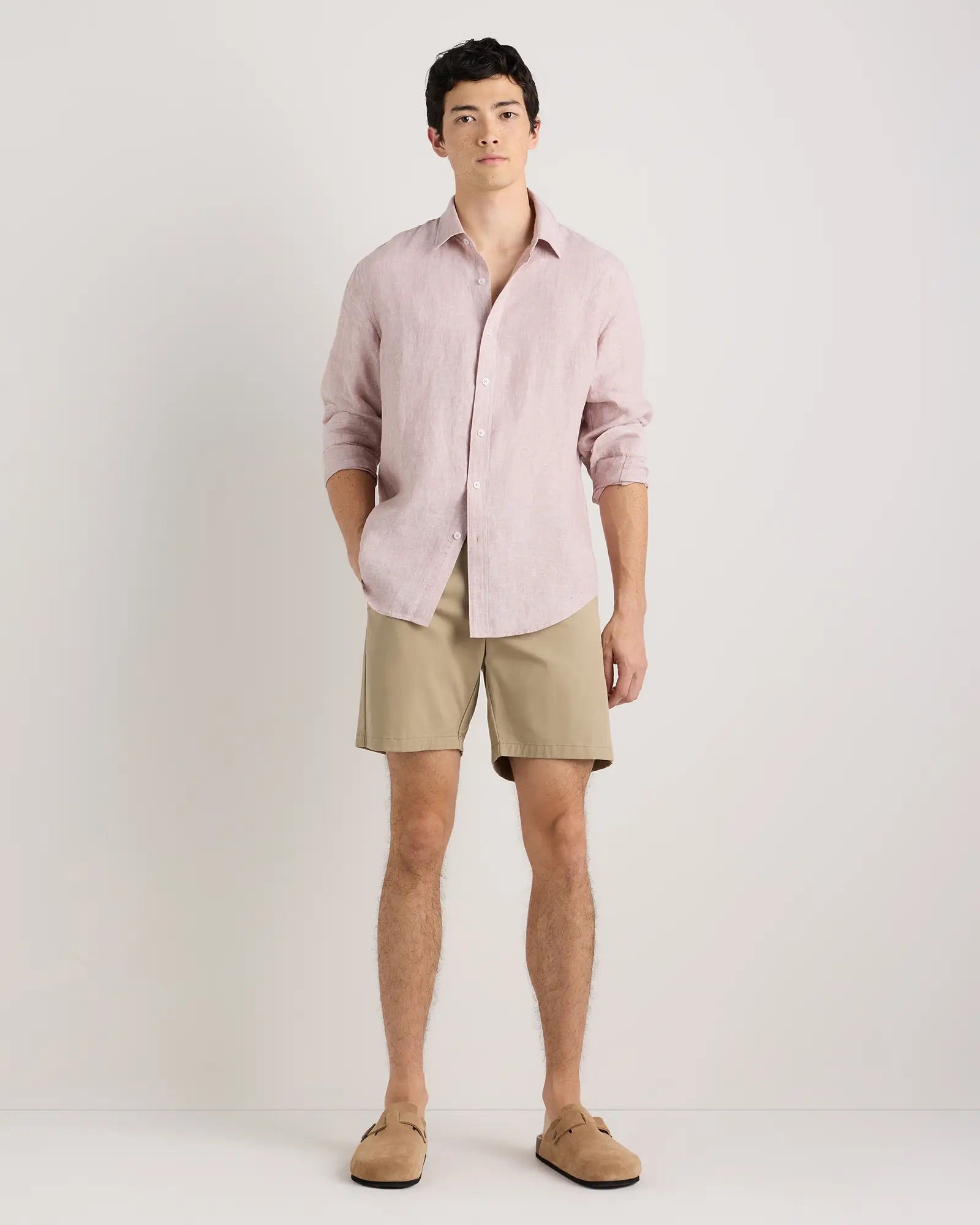 Camisa Manga Longa Slim Em Linho - Rosa