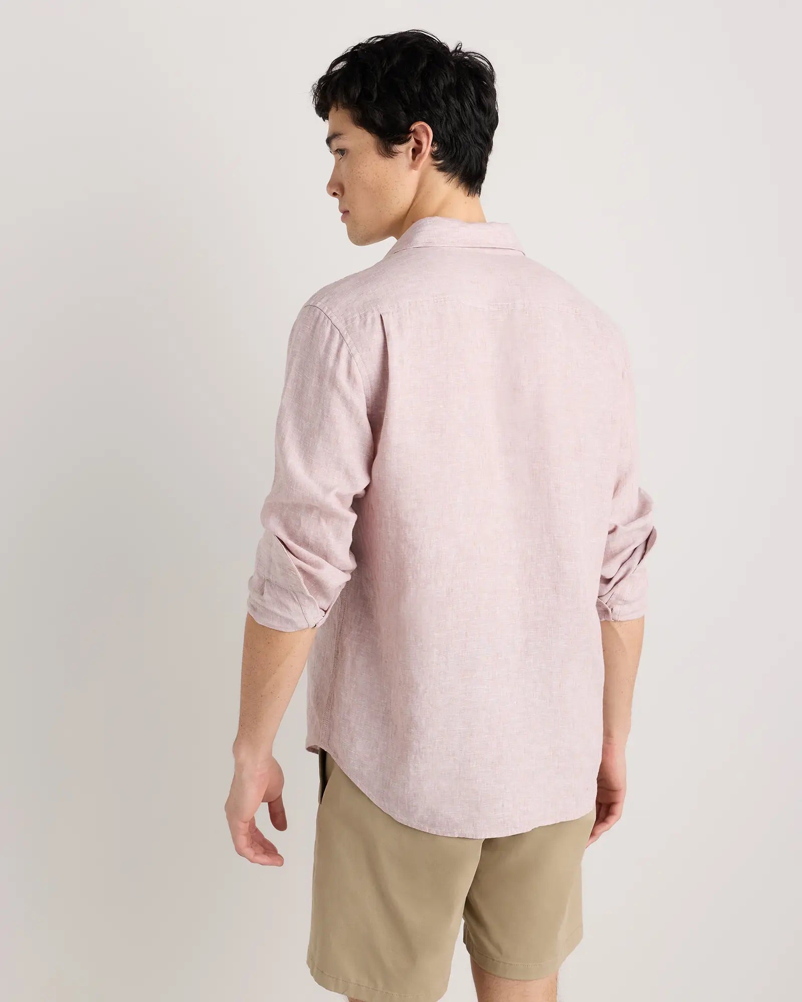 Camisa Manga Longa Slim Em Linho - Rosa