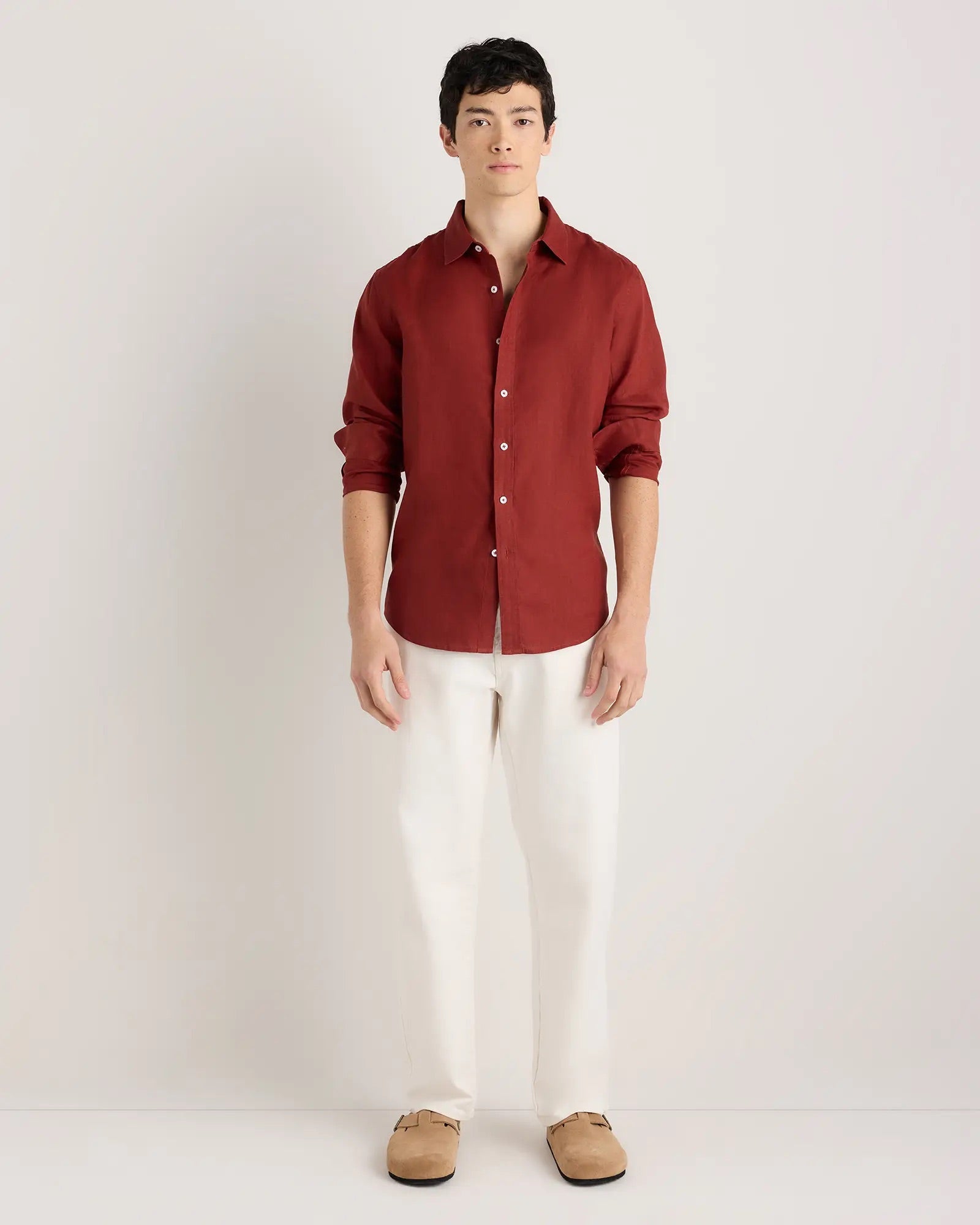 Camisa Manga Longa Slim Em Linho - Marsala