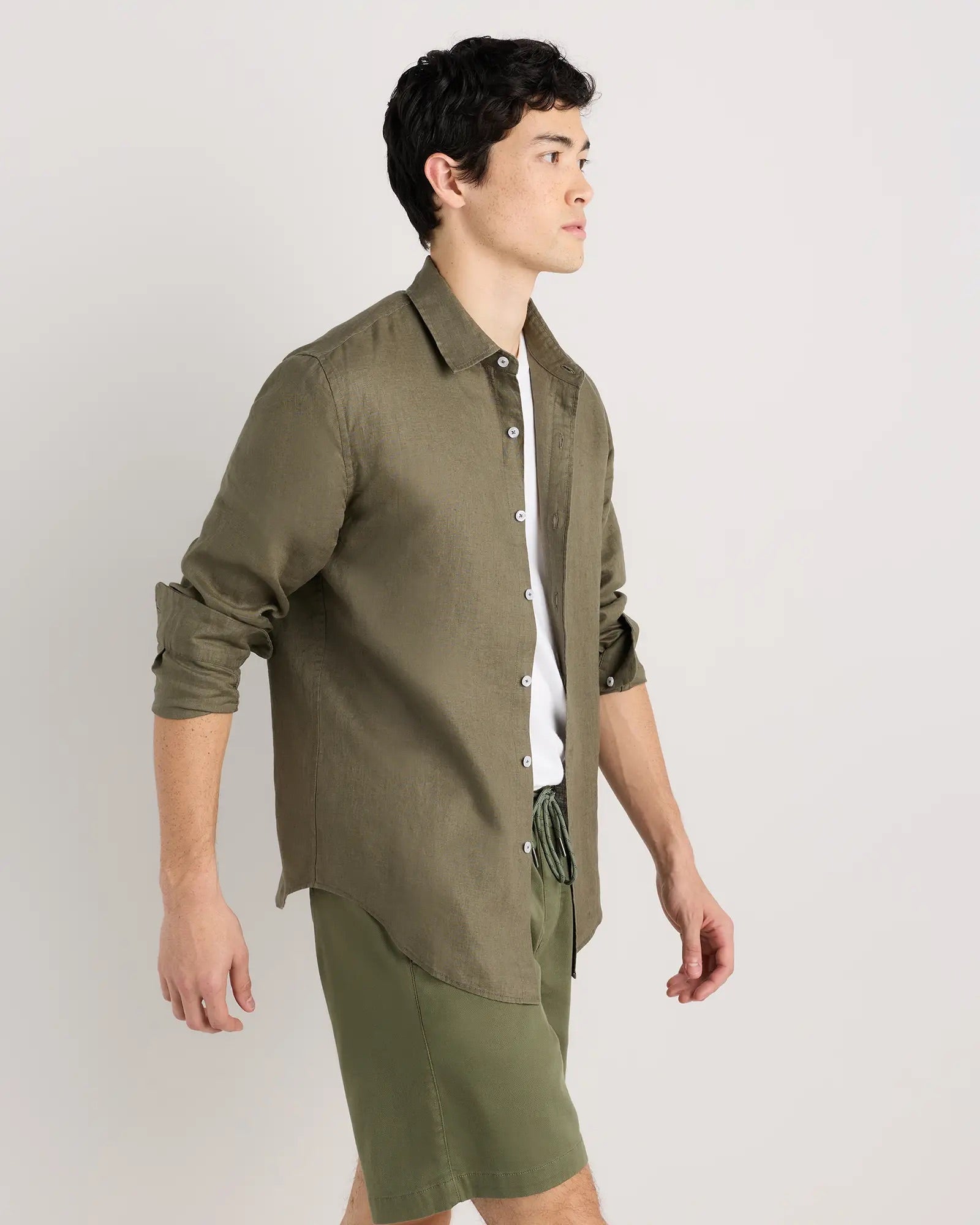 Camisa Manga Longa Slim Em Linho - Verde musgo