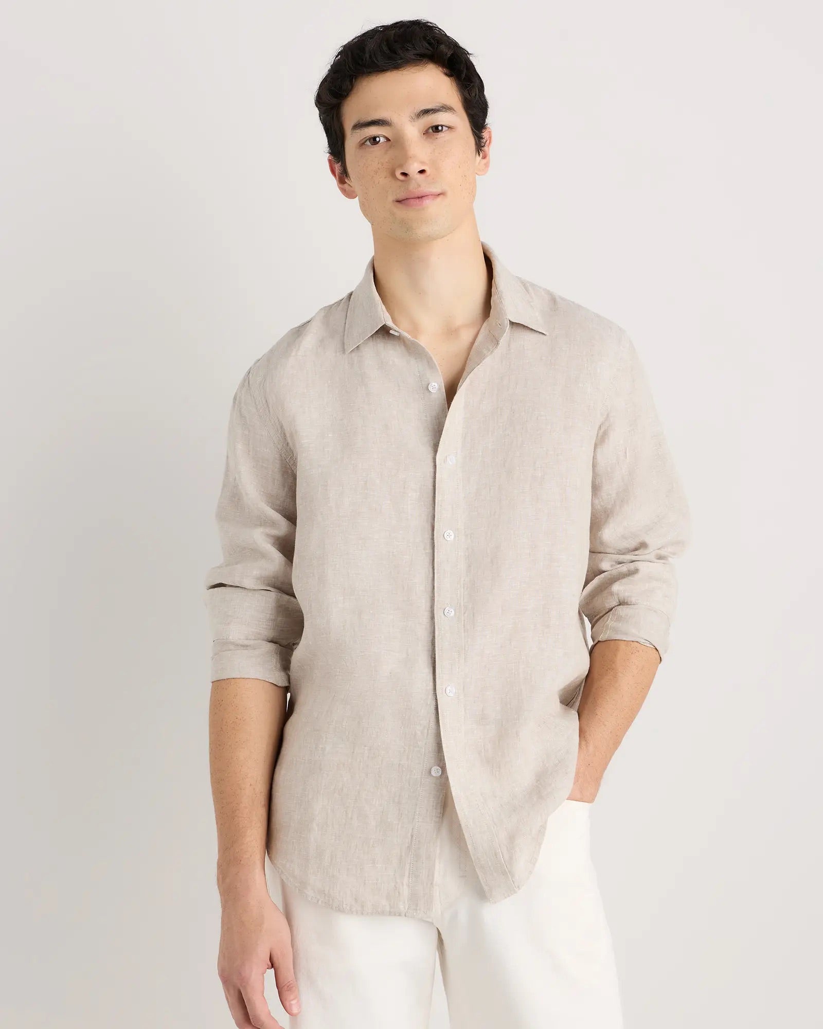 Camisa Manga Longa Slim Em Linho - Off white