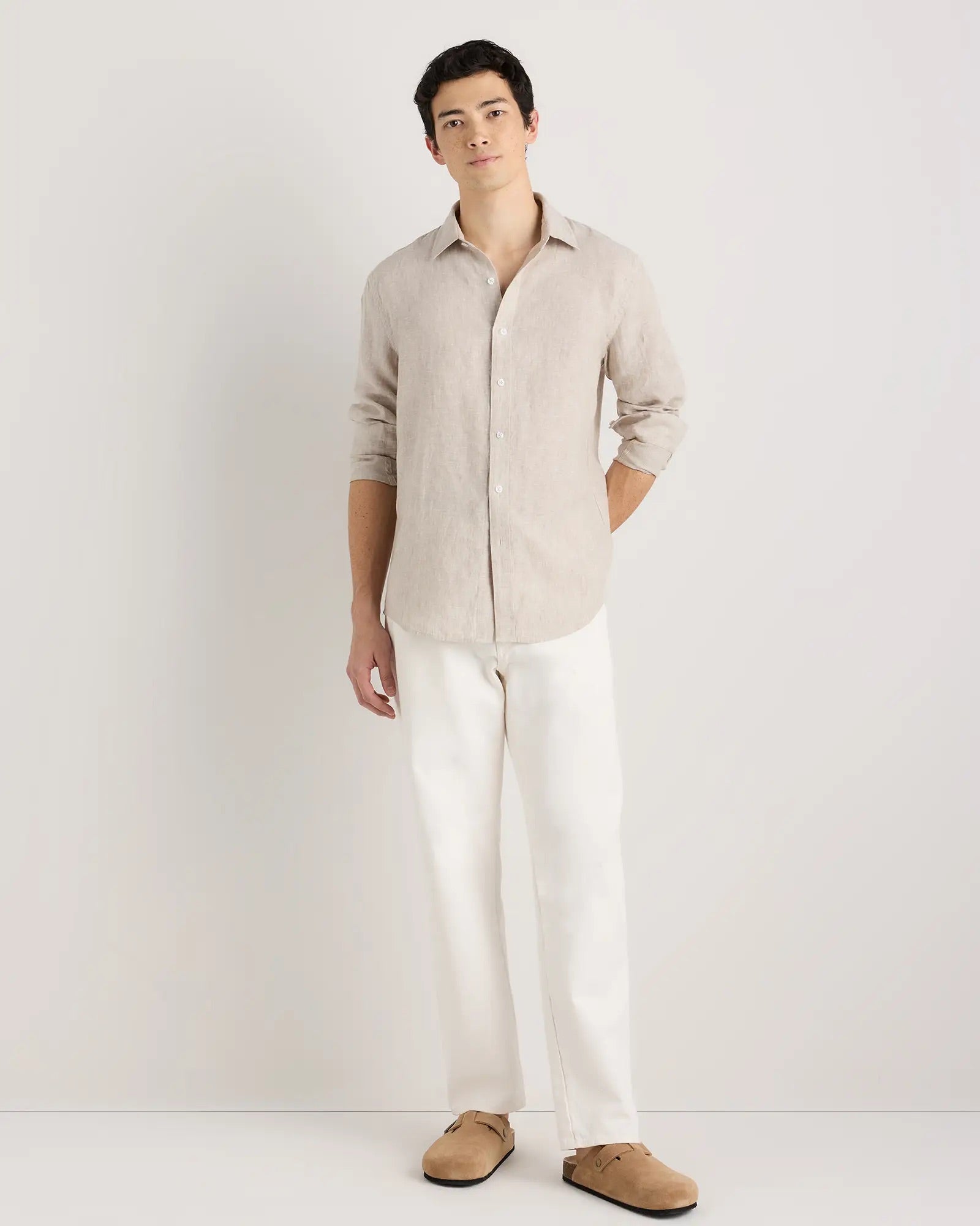Camisa Manga Longa Slim Em Linho - Off white