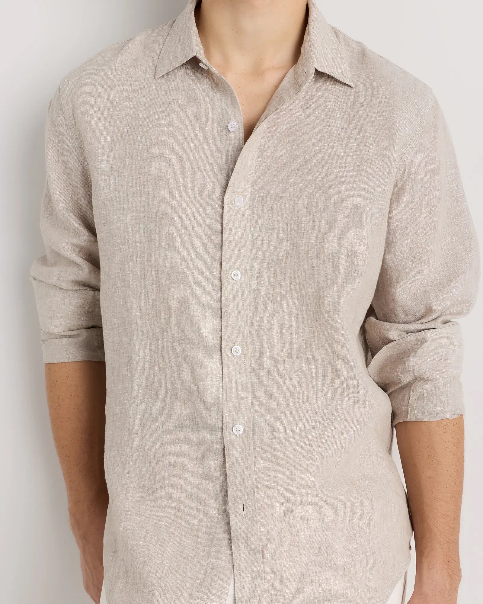 Camisa Manga Longa Slim Em Linho - Off white