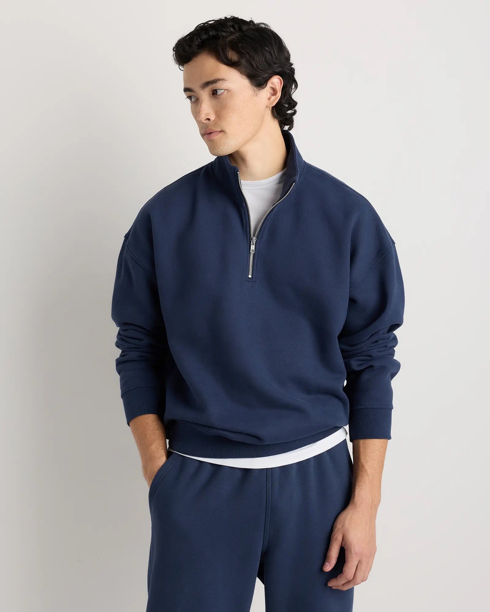 Suéter Fleece Zip Neck - Azul marinho