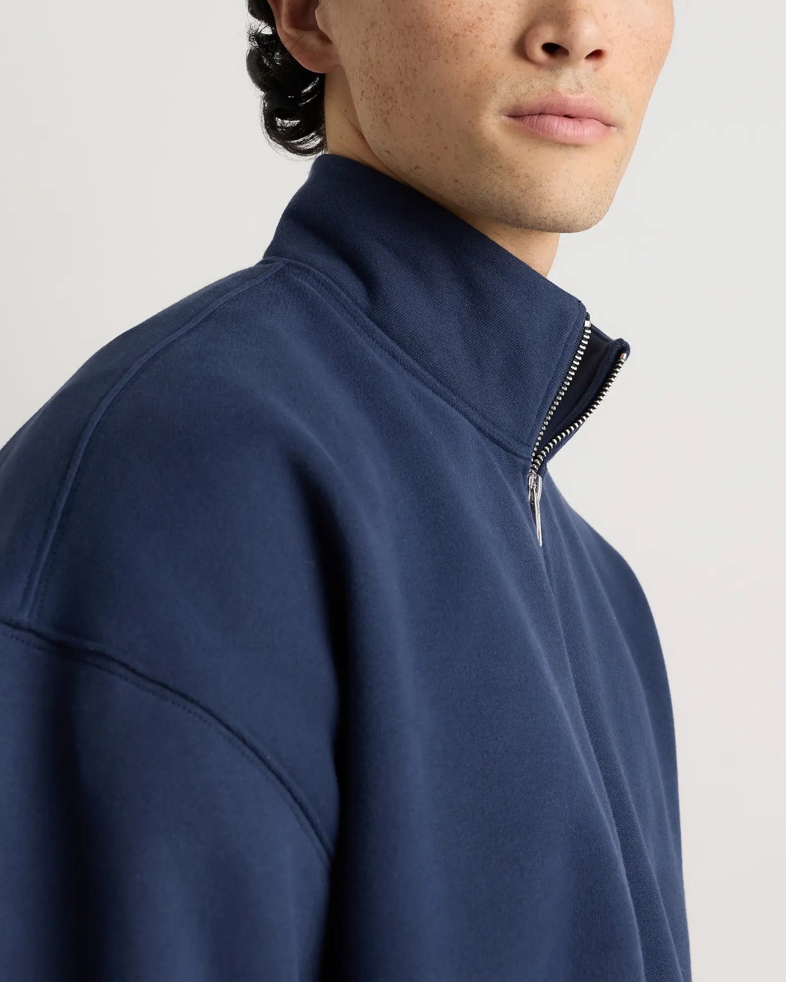 Suéter Fleece Zip Neck - Azul marinho