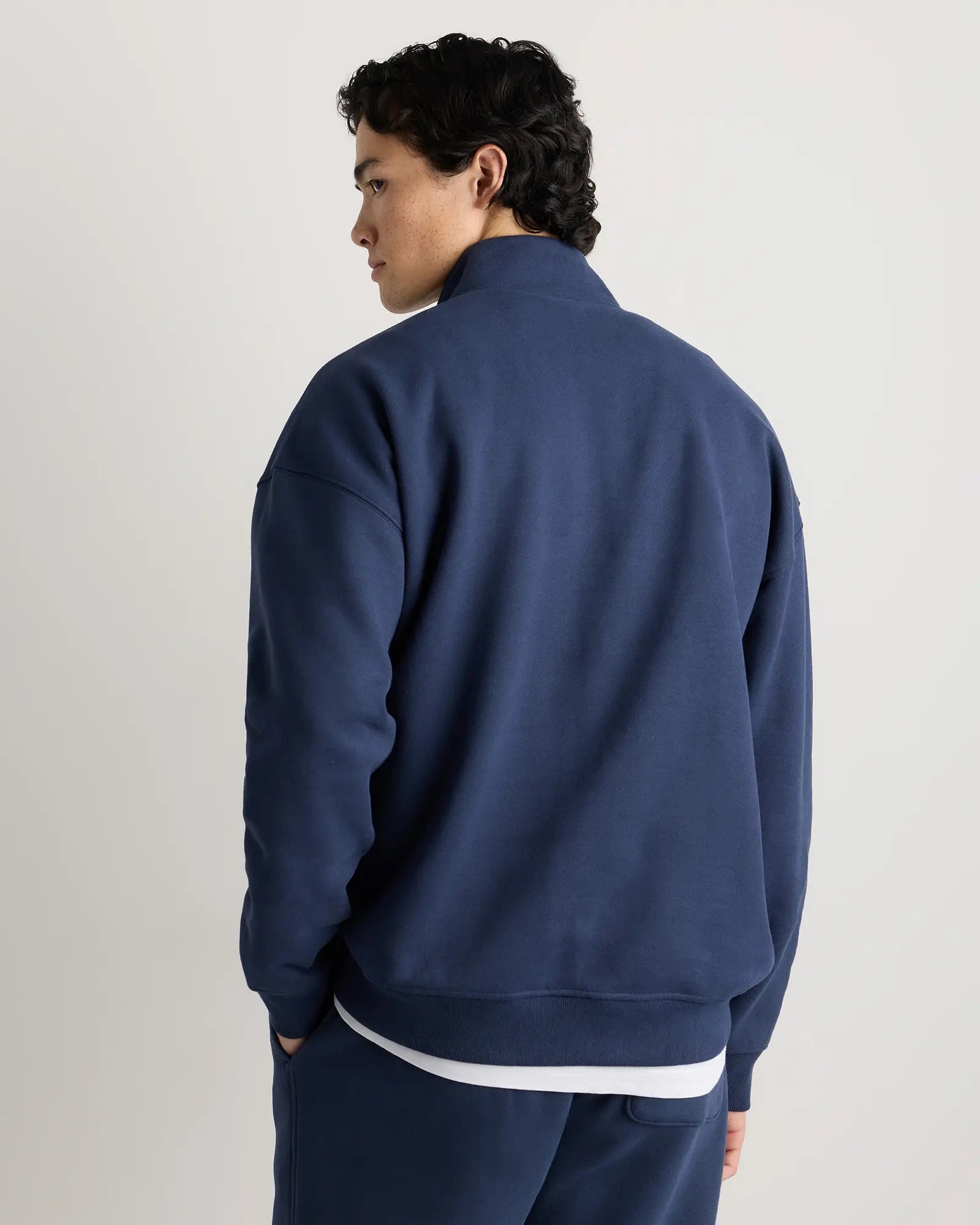 Suéter Fleece Zip Neck - Azul marinho