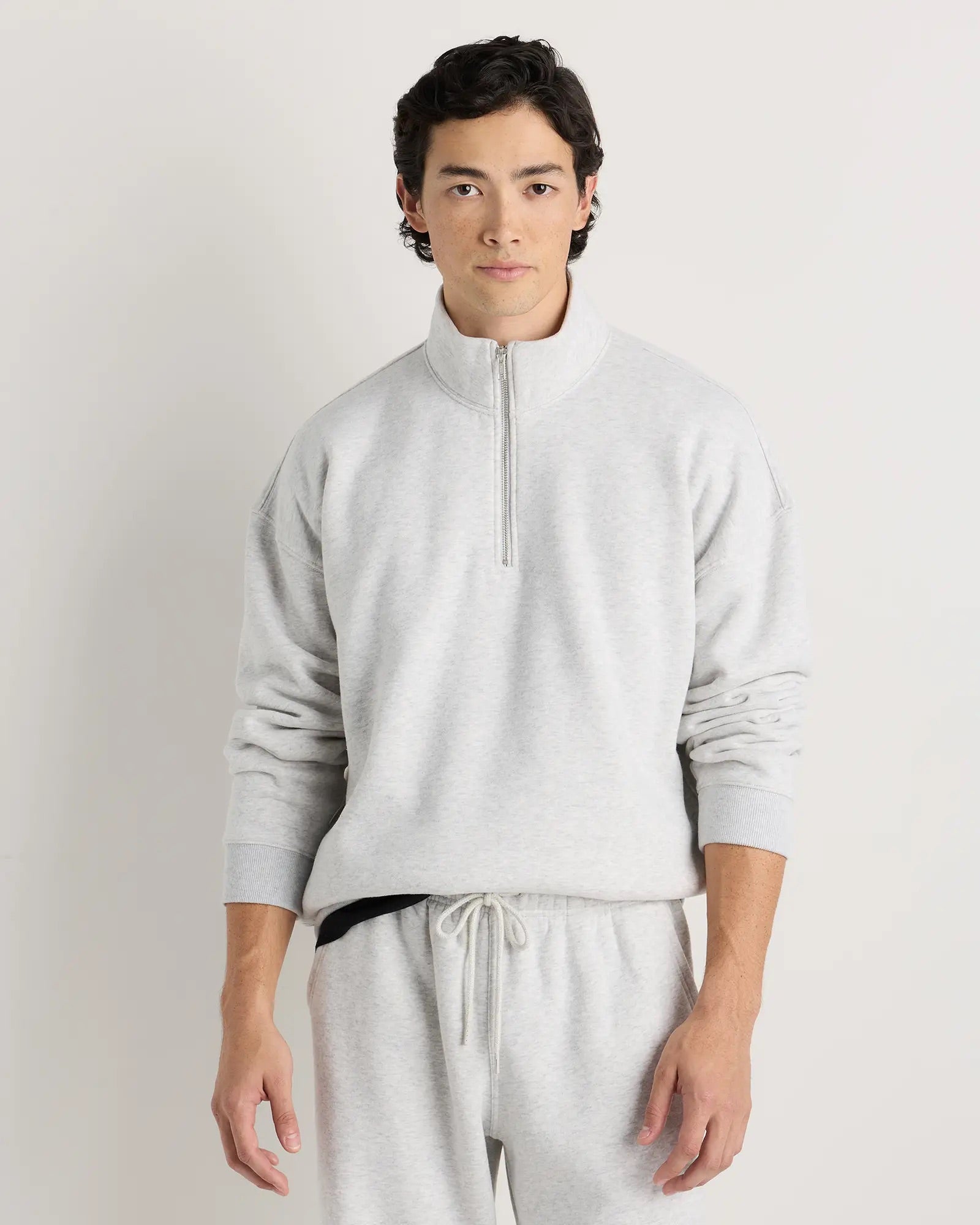 Suéter Fleece Zip Neck - Cinza