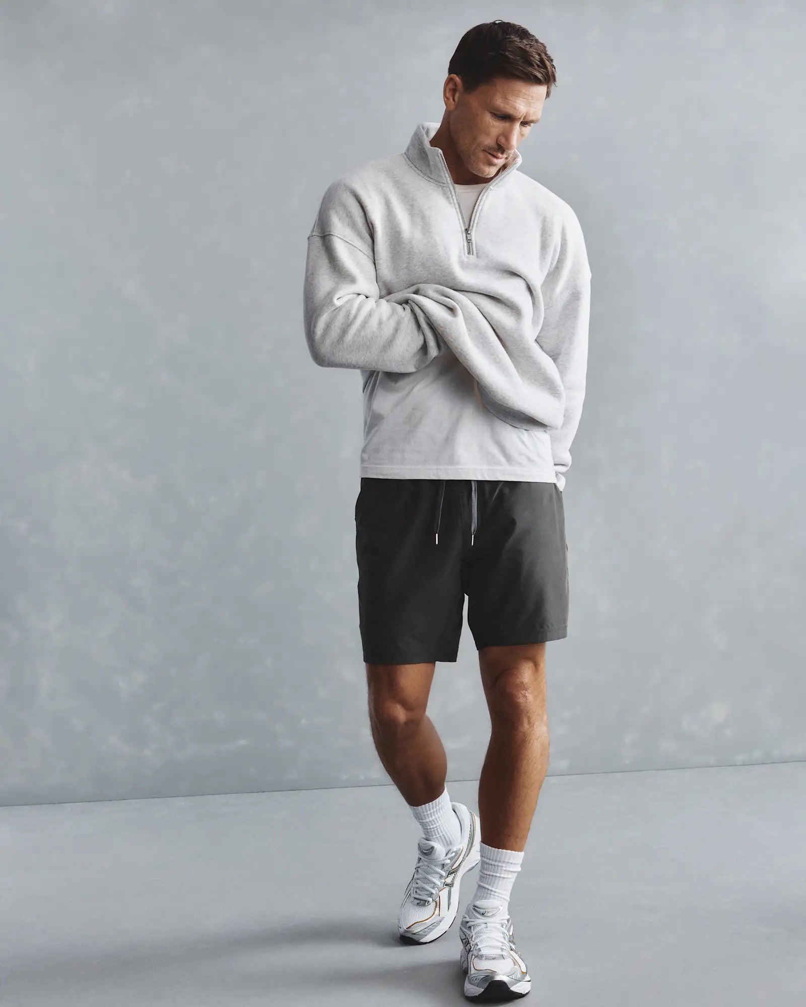 Suéter Fleece Zip Neck - Cinza