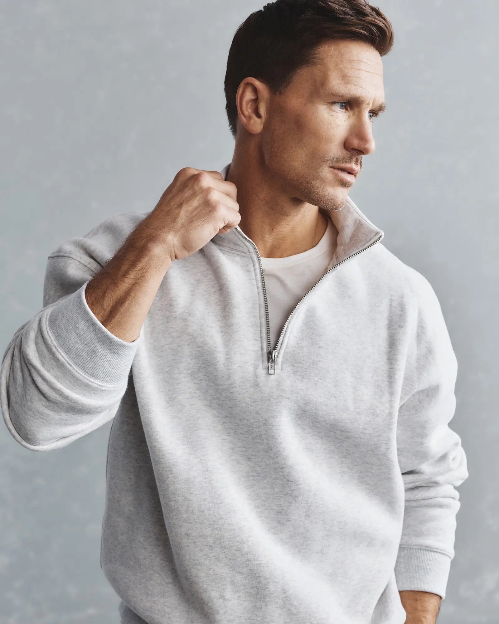 Suéter Fleece Zip Neck - Cinza