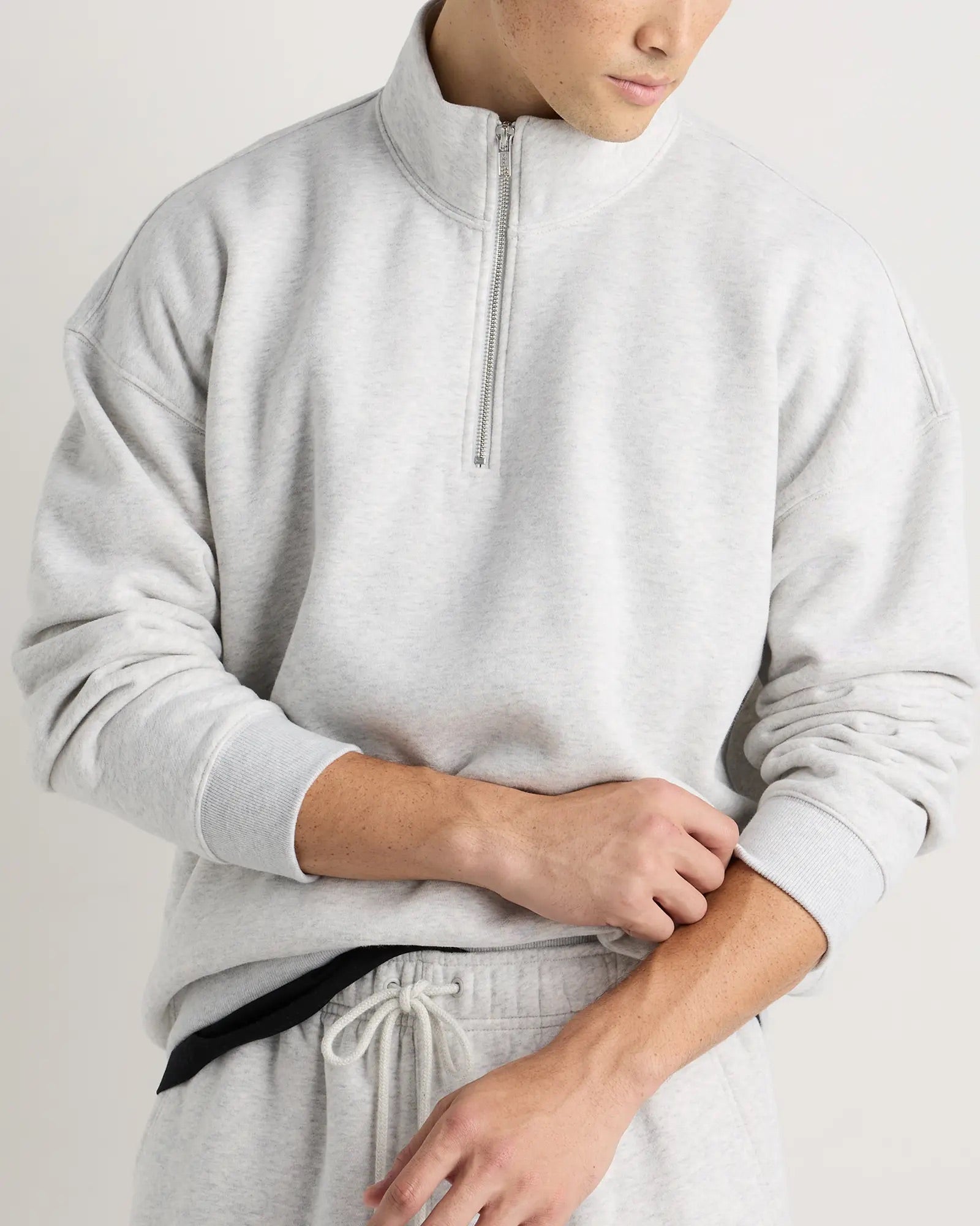 Suéter Fleece Zip Neck - Cinza