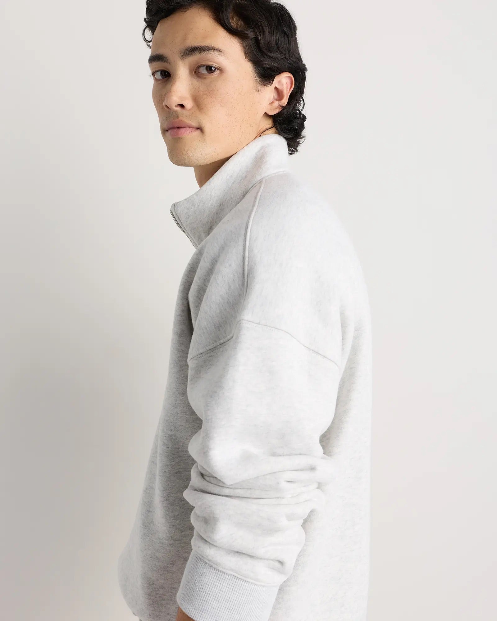 Suéter Fleece Zip Neck - Cinza