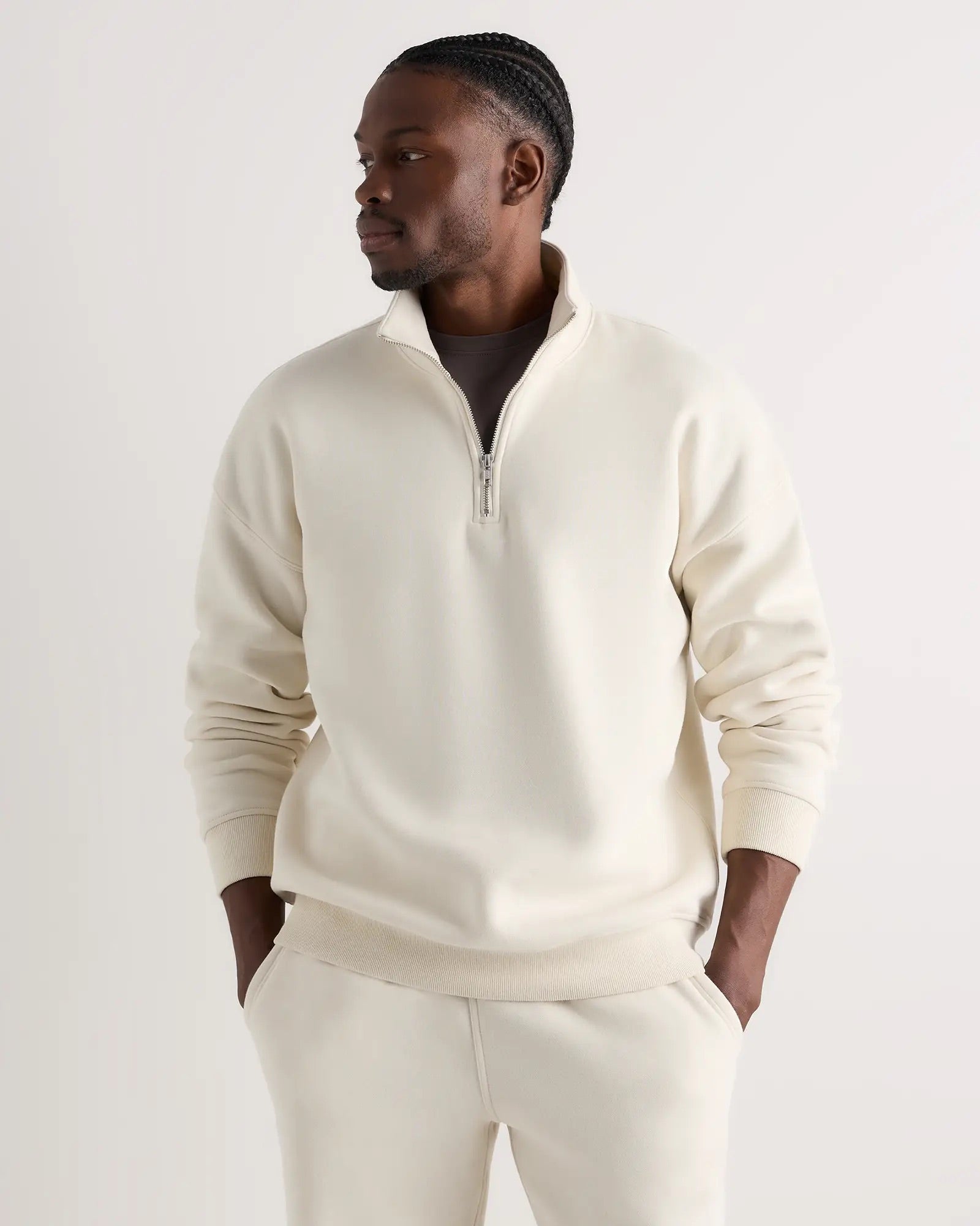 Suéter Fleece Zip Neck - Off white