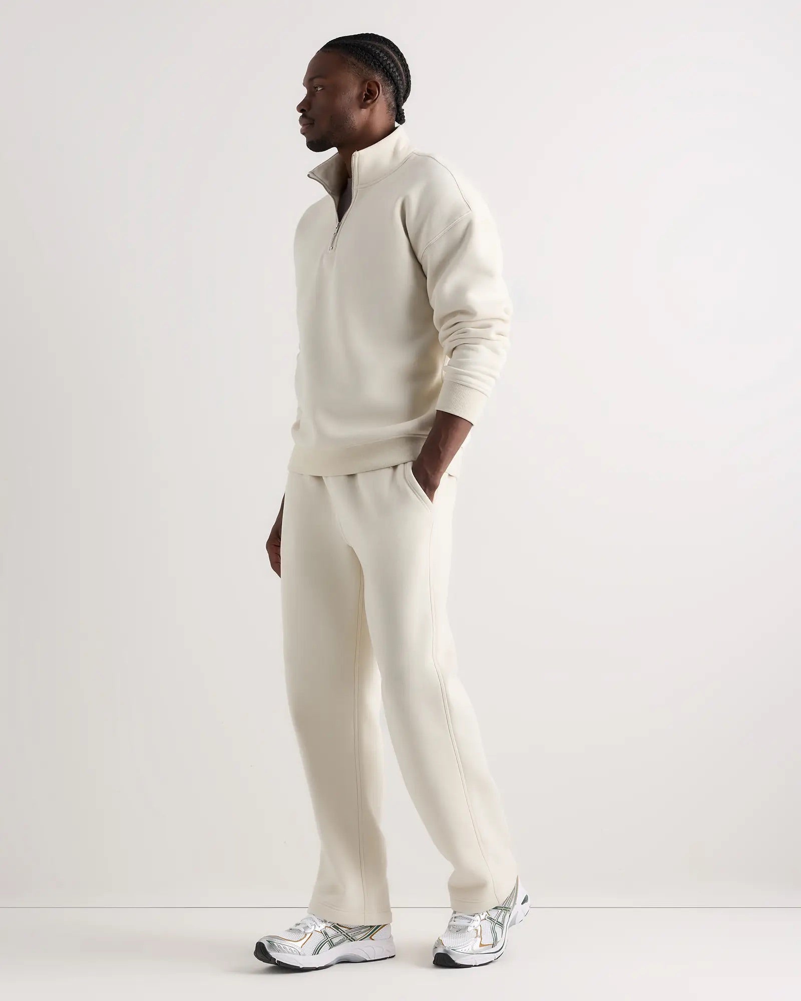 Suéter Fleece Zip Neck - Off white