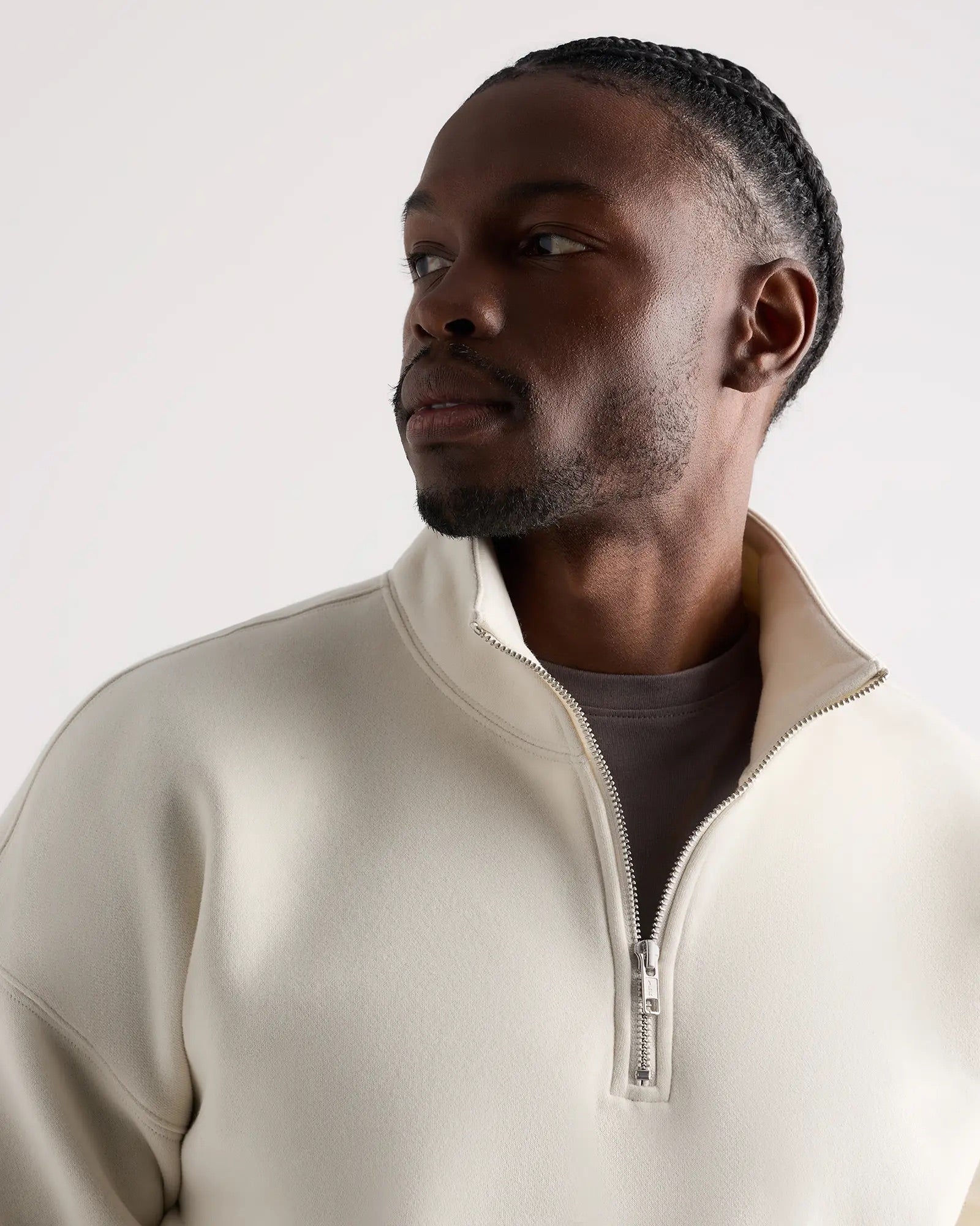 Suéter Fleece Zip Neck - Off white