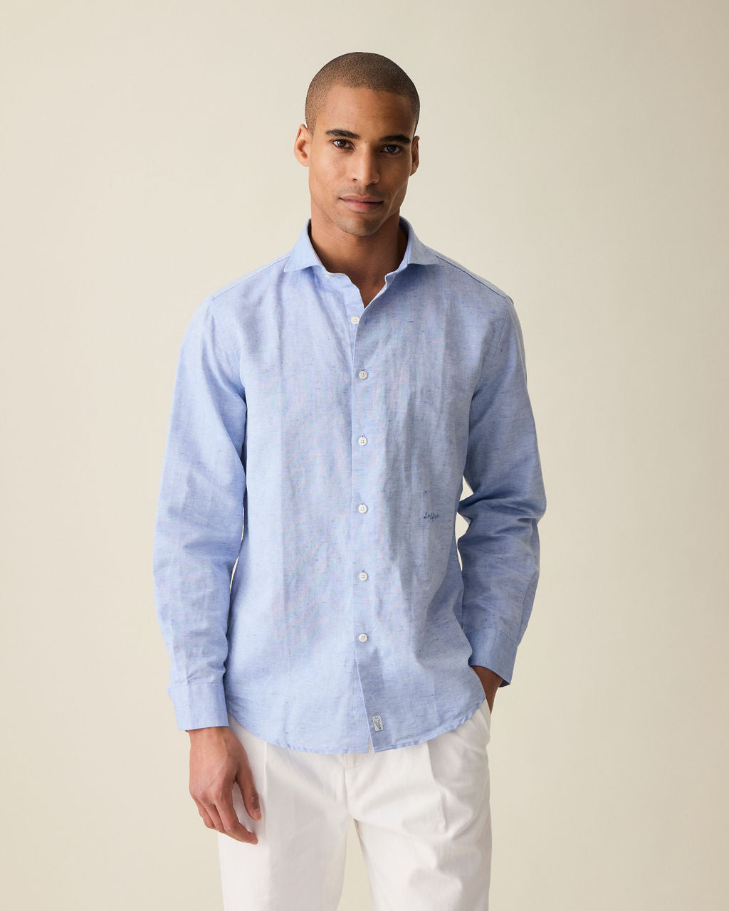 Camisa Clássica de Linho - Azul