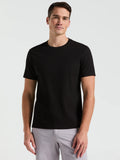 Camiseta Canelada de Gola Redonda Blend - Preto