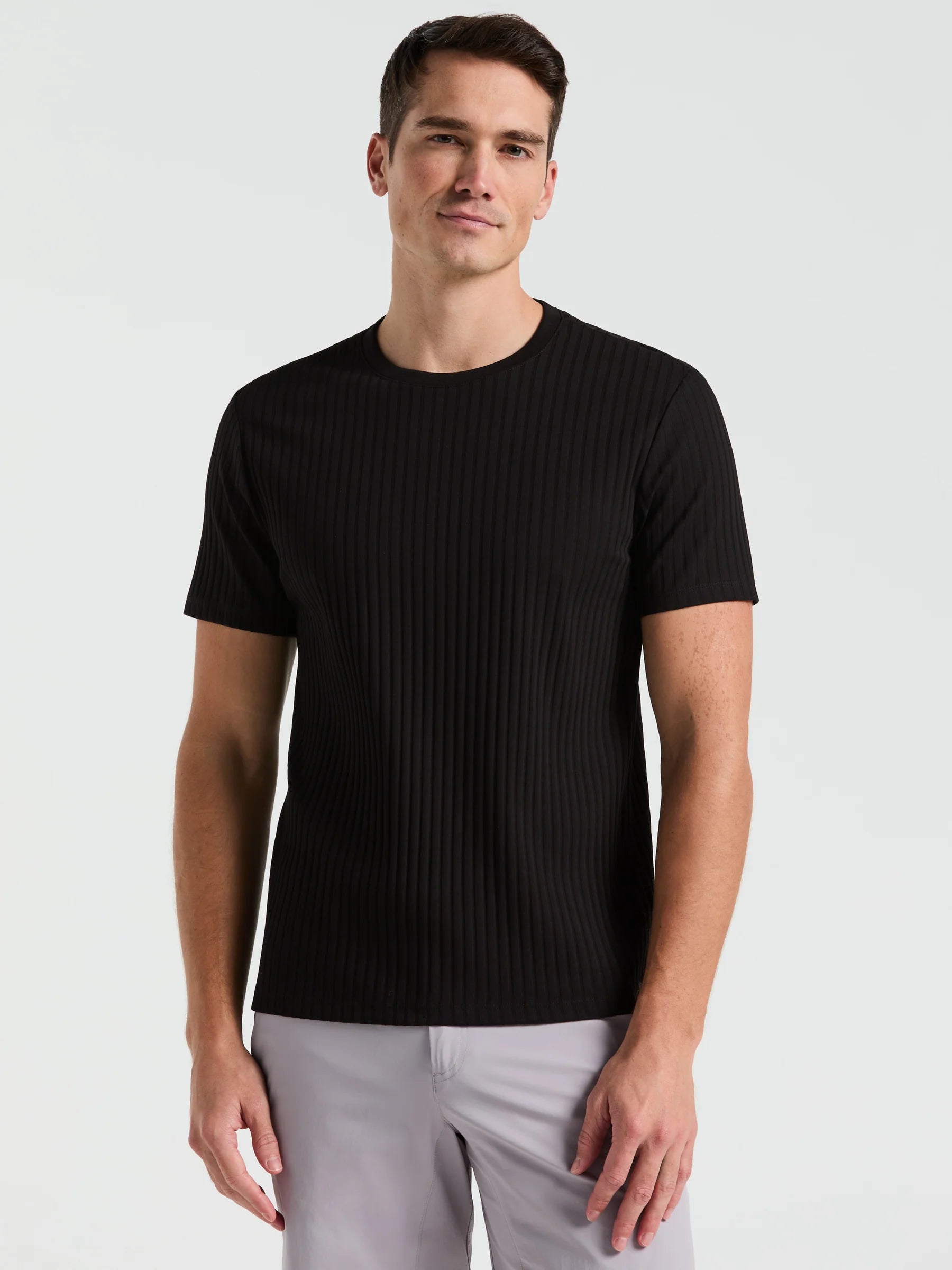 Camiseta Canelada de Gola Redonda Blend - Preto