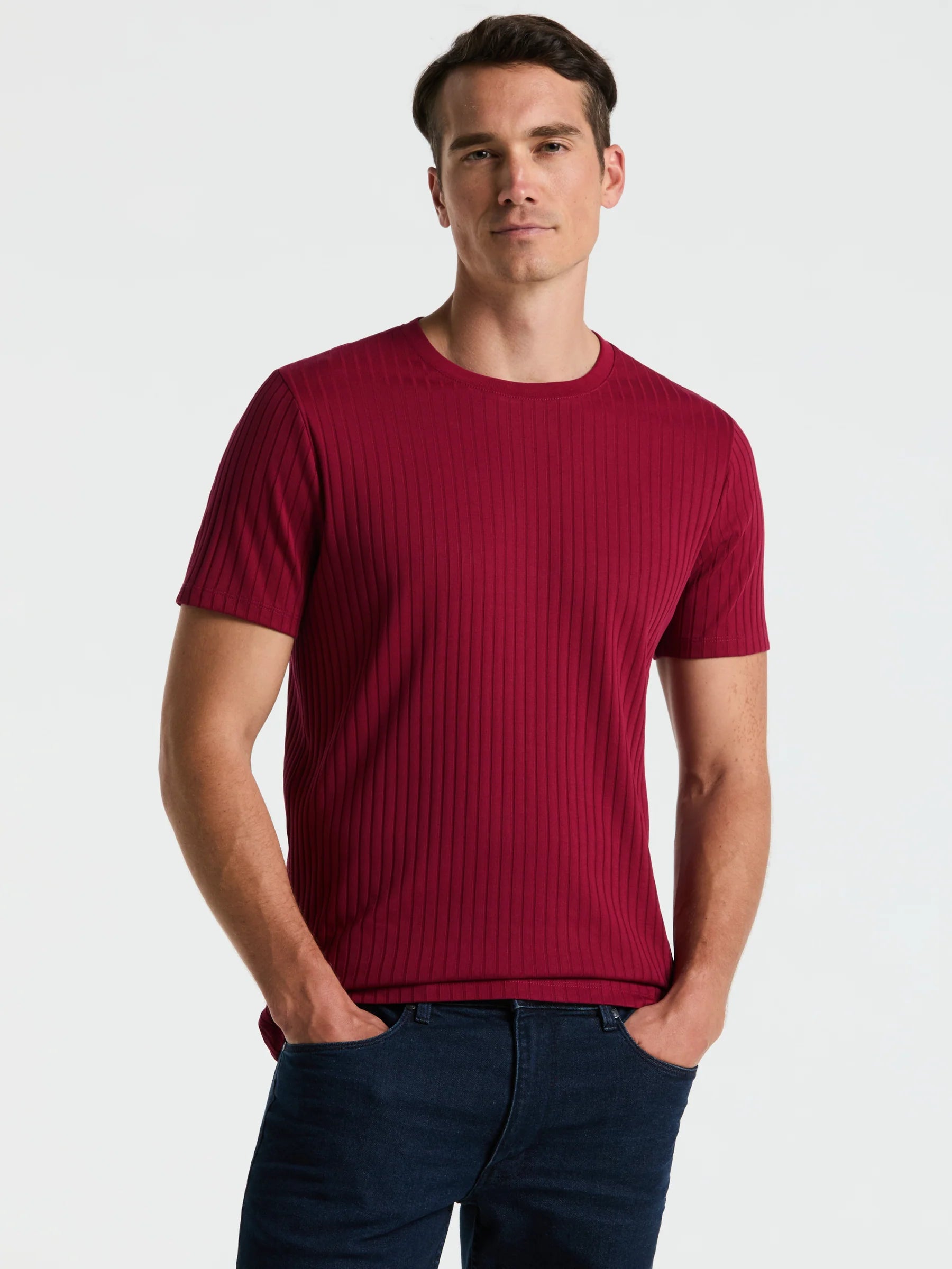 Camiseta Canelada de Gola Redonda Blend - Marsala