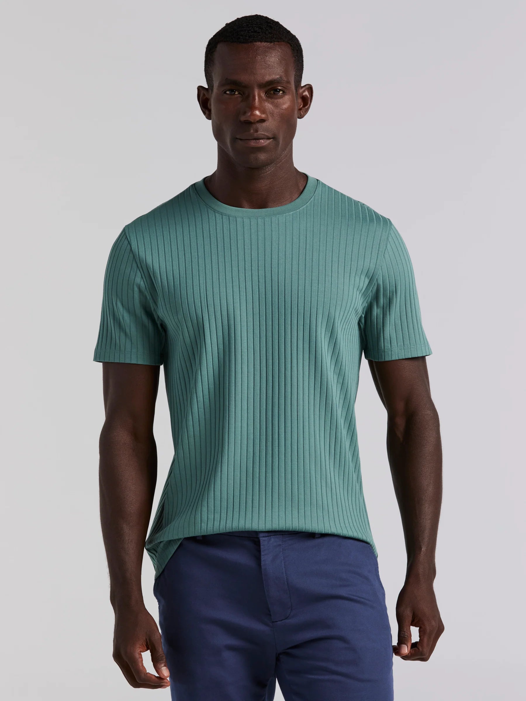 Camiseta Canelada de Gola Redonda Blend - Verde água