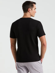 Camiseta Canelada de Gola Redonda Blend - Preto