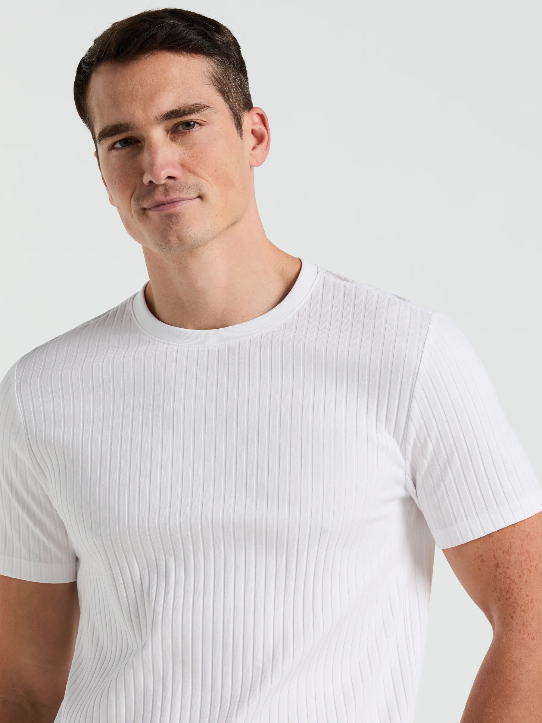 Camiseta Canelada de Gola Redonda Blend - Branco