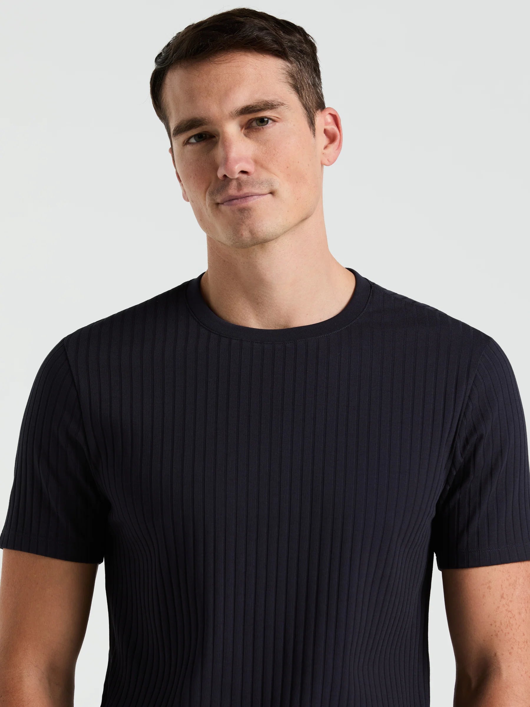 Camiseta Canelada de Gola Redonda Blend - Azul marinho