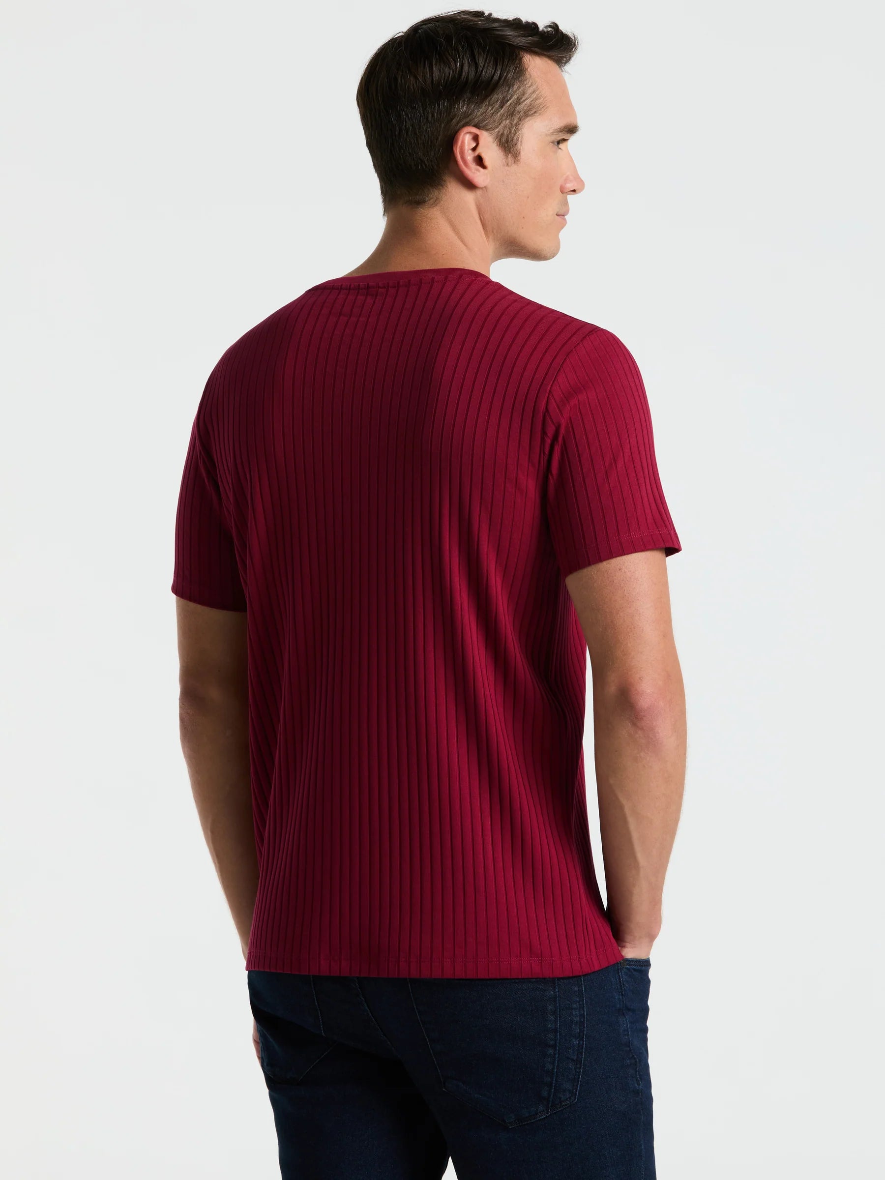 Camiseta Canelada de Gola Redonda Blend - Marsala