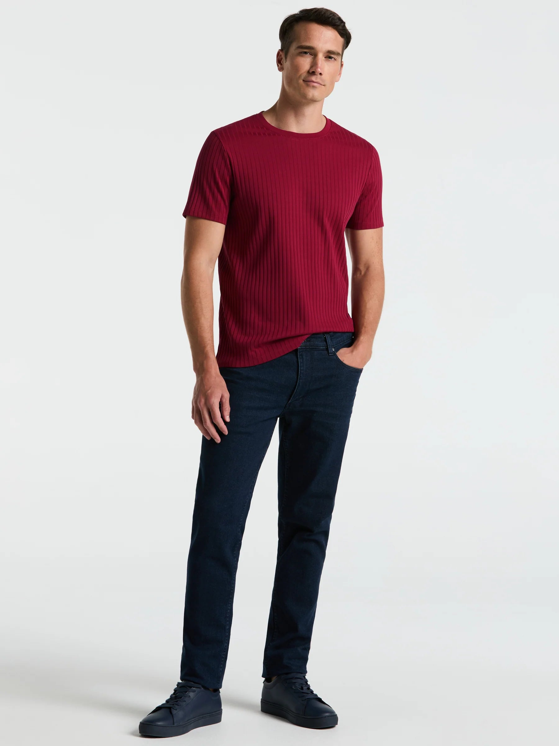 Camiseta Canelada de Gola Redonda Blend - Marsala