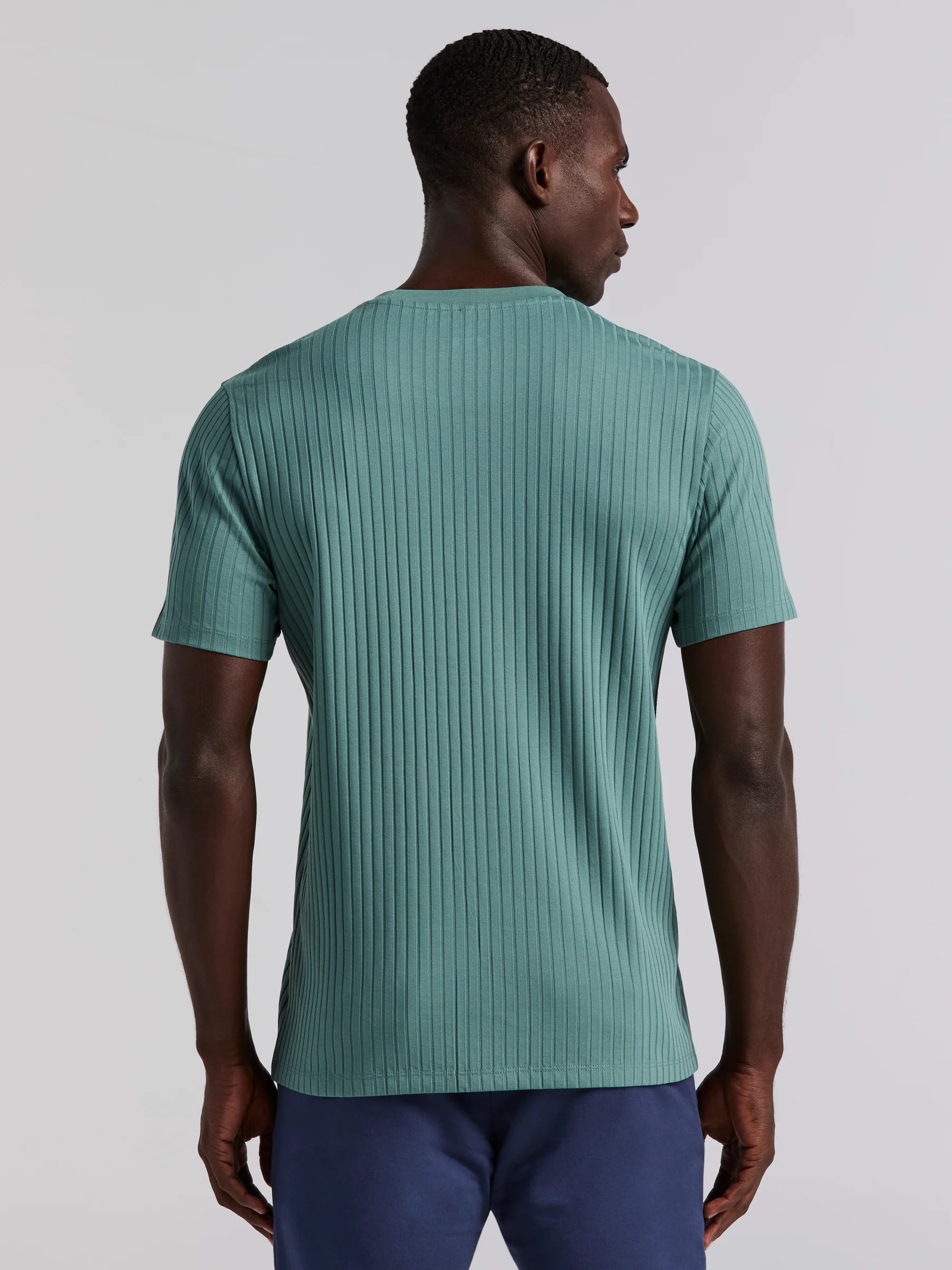Camiseta Canelada de Gola Redonda Blend - Verde água