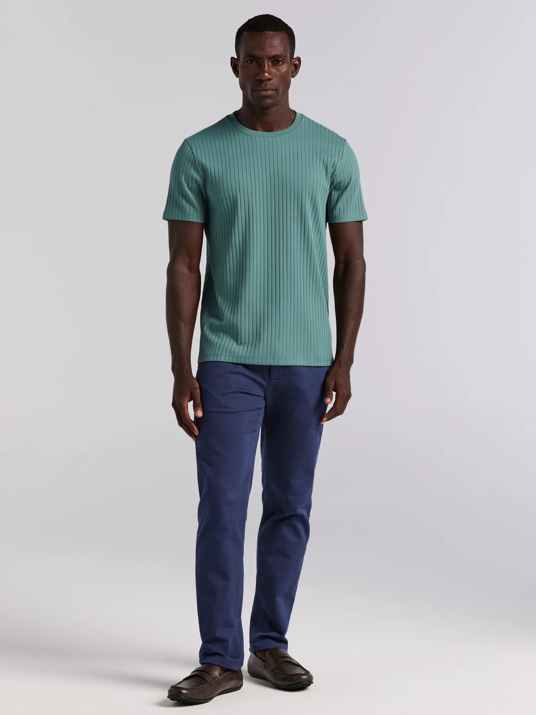 Camiseta Canelada de Gola Redonda Blend - Verde água