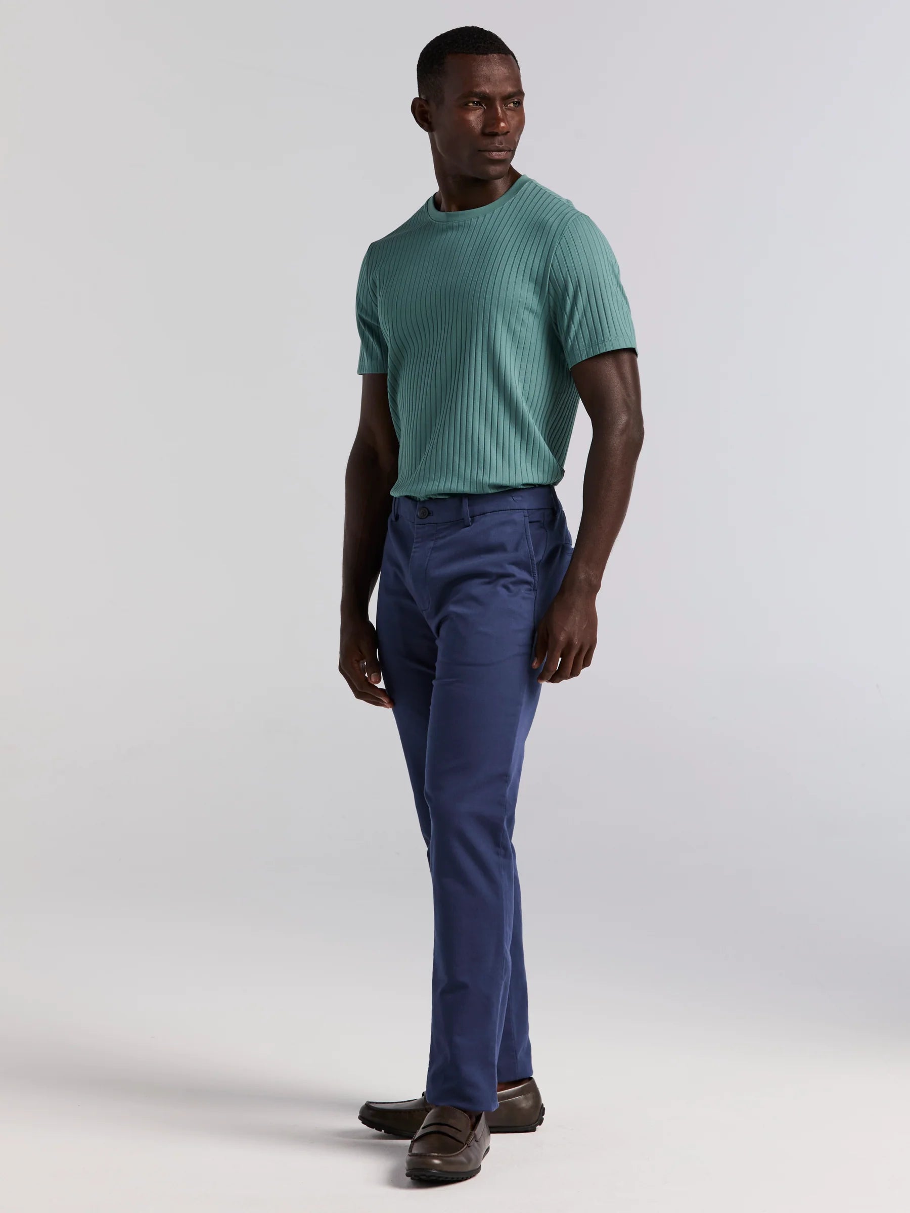 Camiseta Canelada de Gola Redonda Blend - Verde água