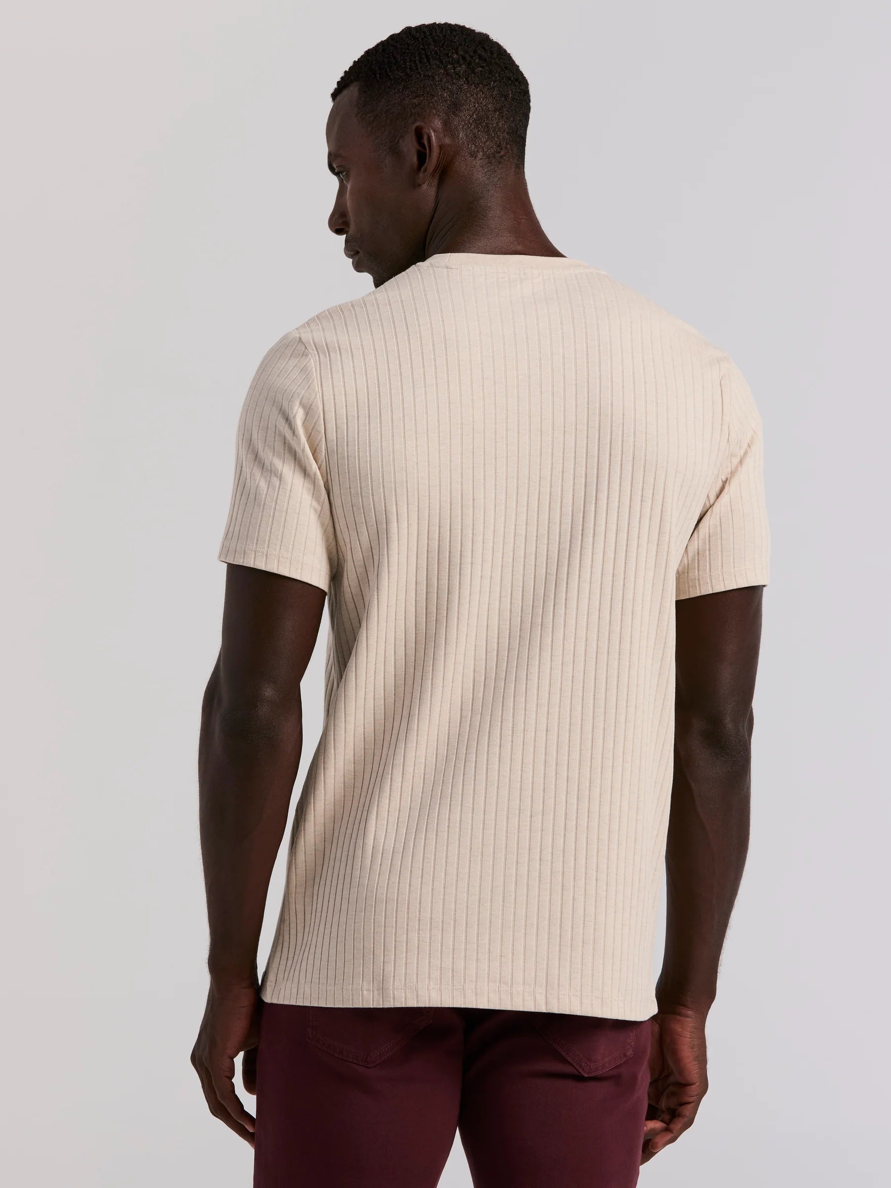 Camiseta Canelada de Gola Redonda Blend - Bege