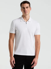 Camisa Gola Polo Canelada com Zíper Blend - Branco