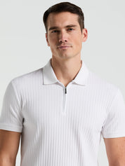 Camisa Gola Polo Canelada com Zíper Blend - Branco