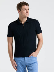 Camisa Gola Polo Canelada com Zíper Blend - Azul marinho