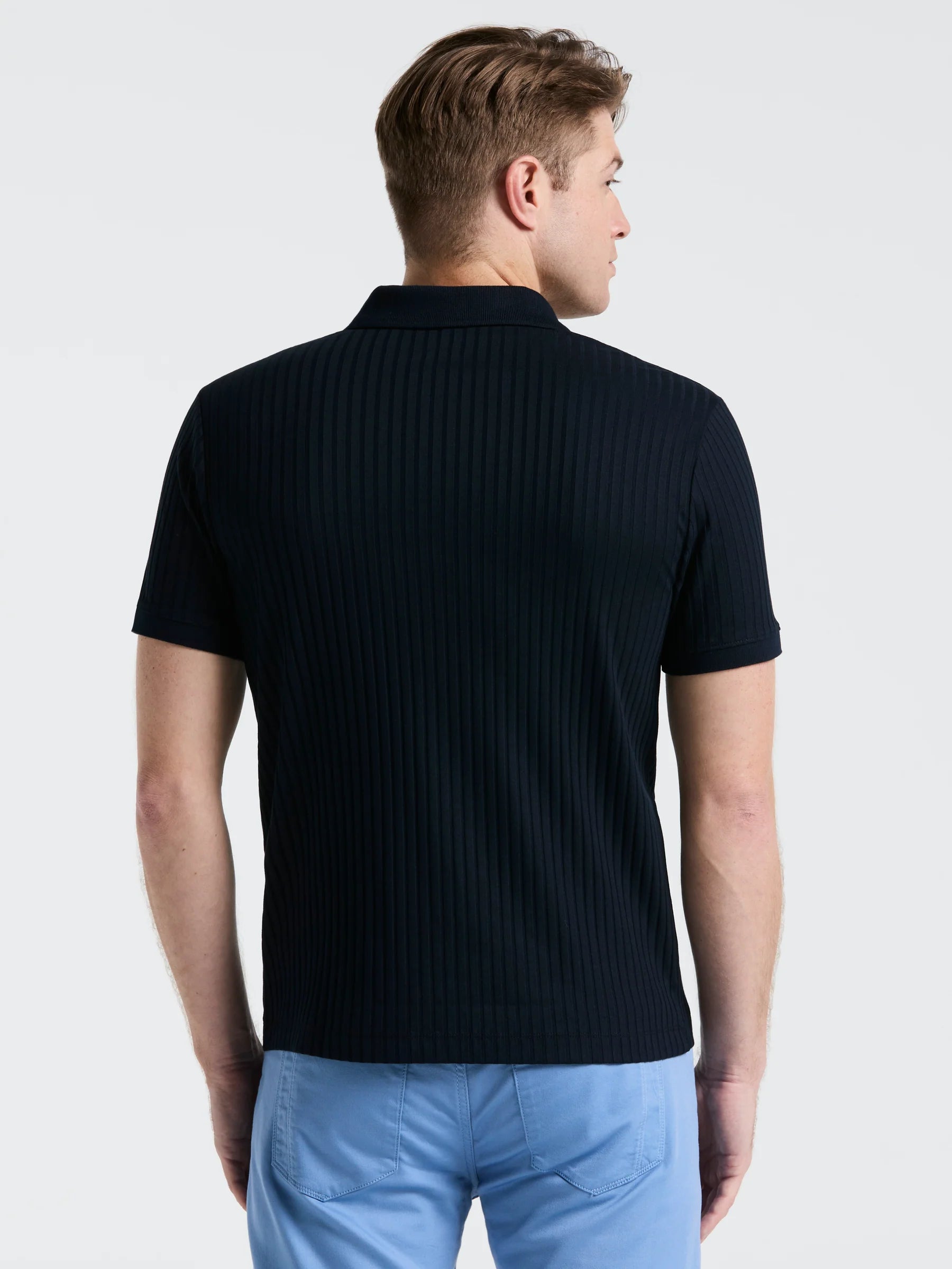 Camisa Gola Polo Canelada com Zíper Blend - Azul marinho