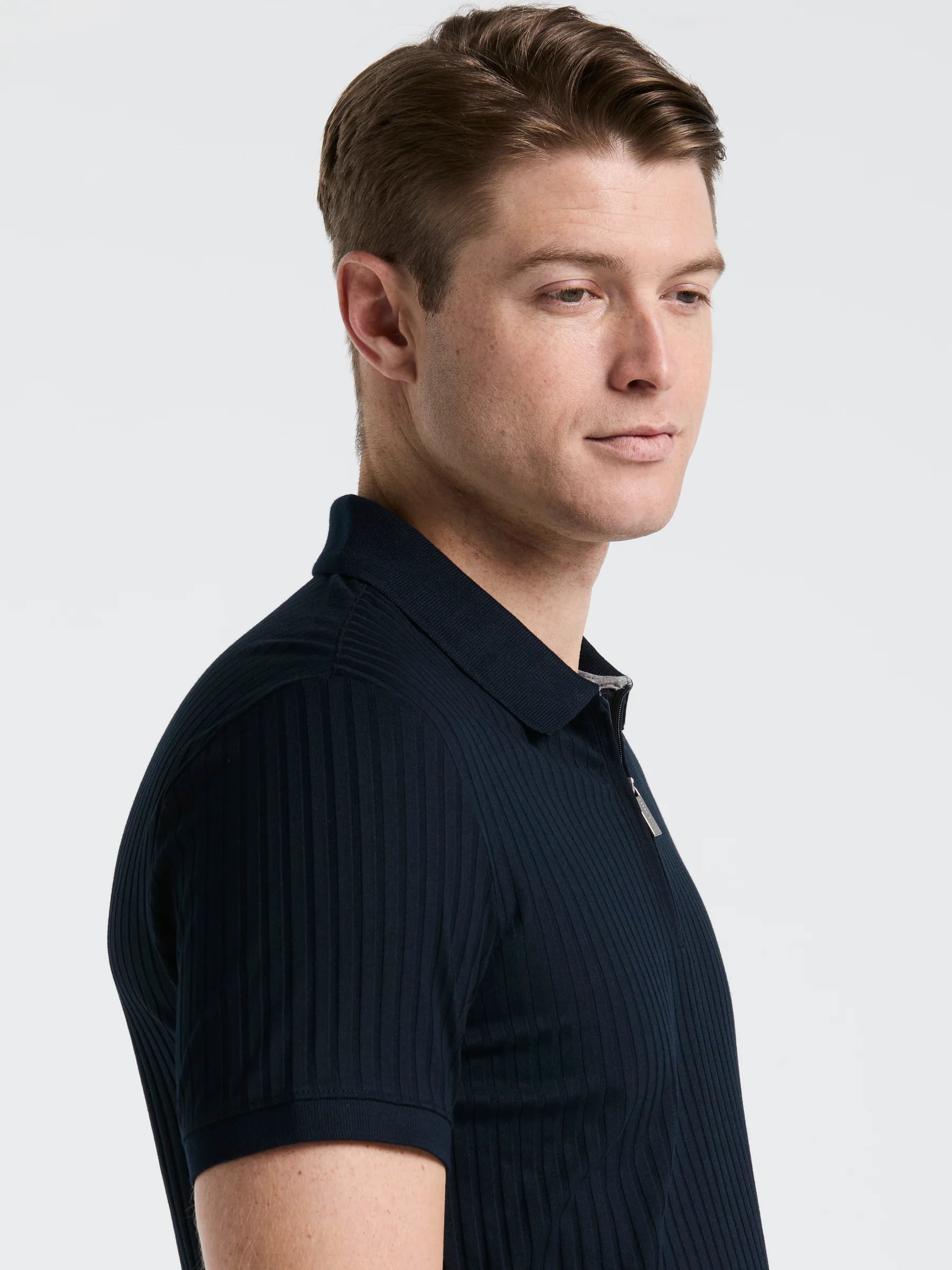 Camisa Gola Polo Canelada com Zíper Blend - Azul marinho
