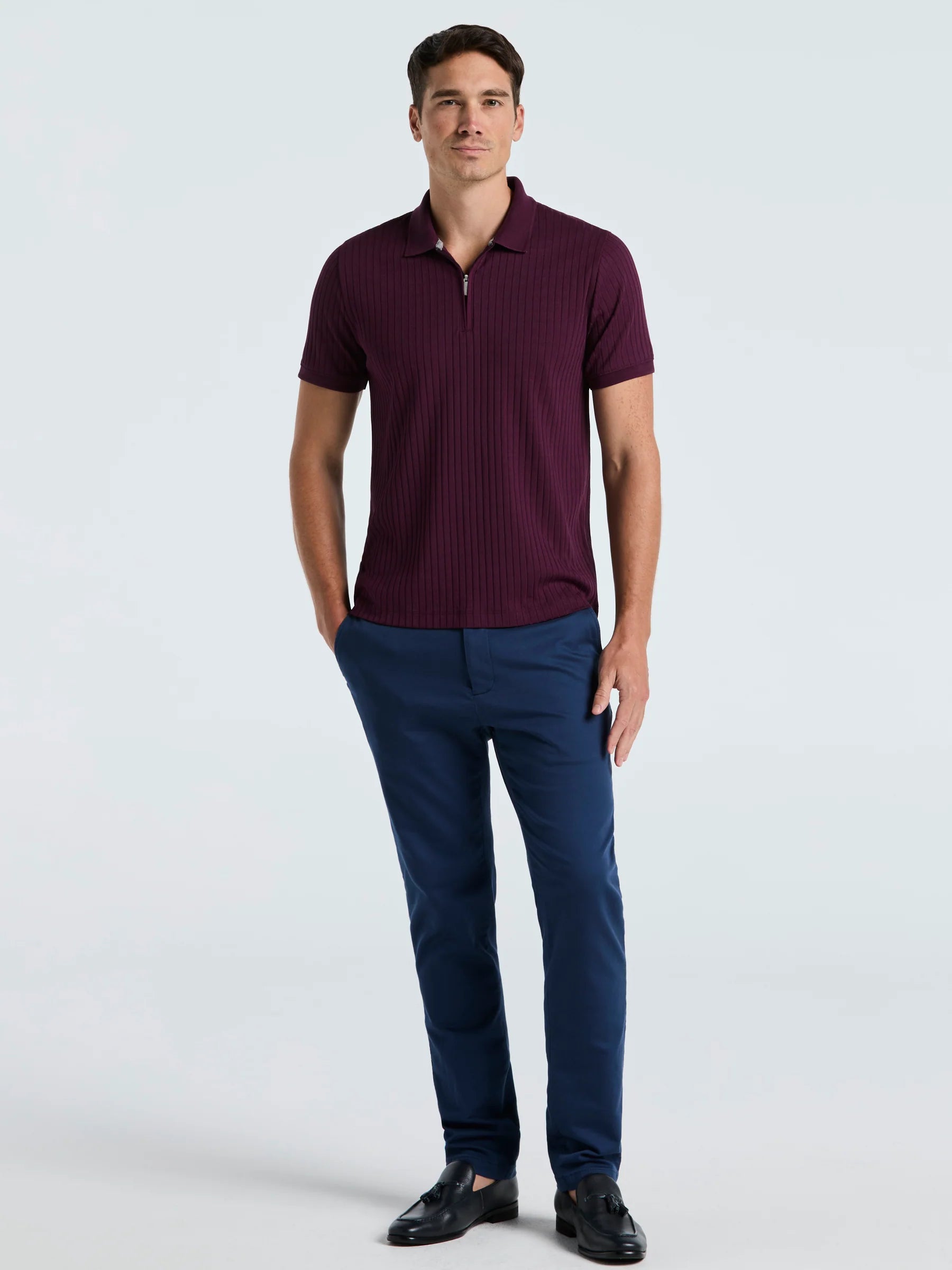 Camisa Gola Polo Canelada com Zíper Blend - Marsala