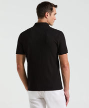 Camisa Gola Polo Canelada com Zíper Blend - Preto