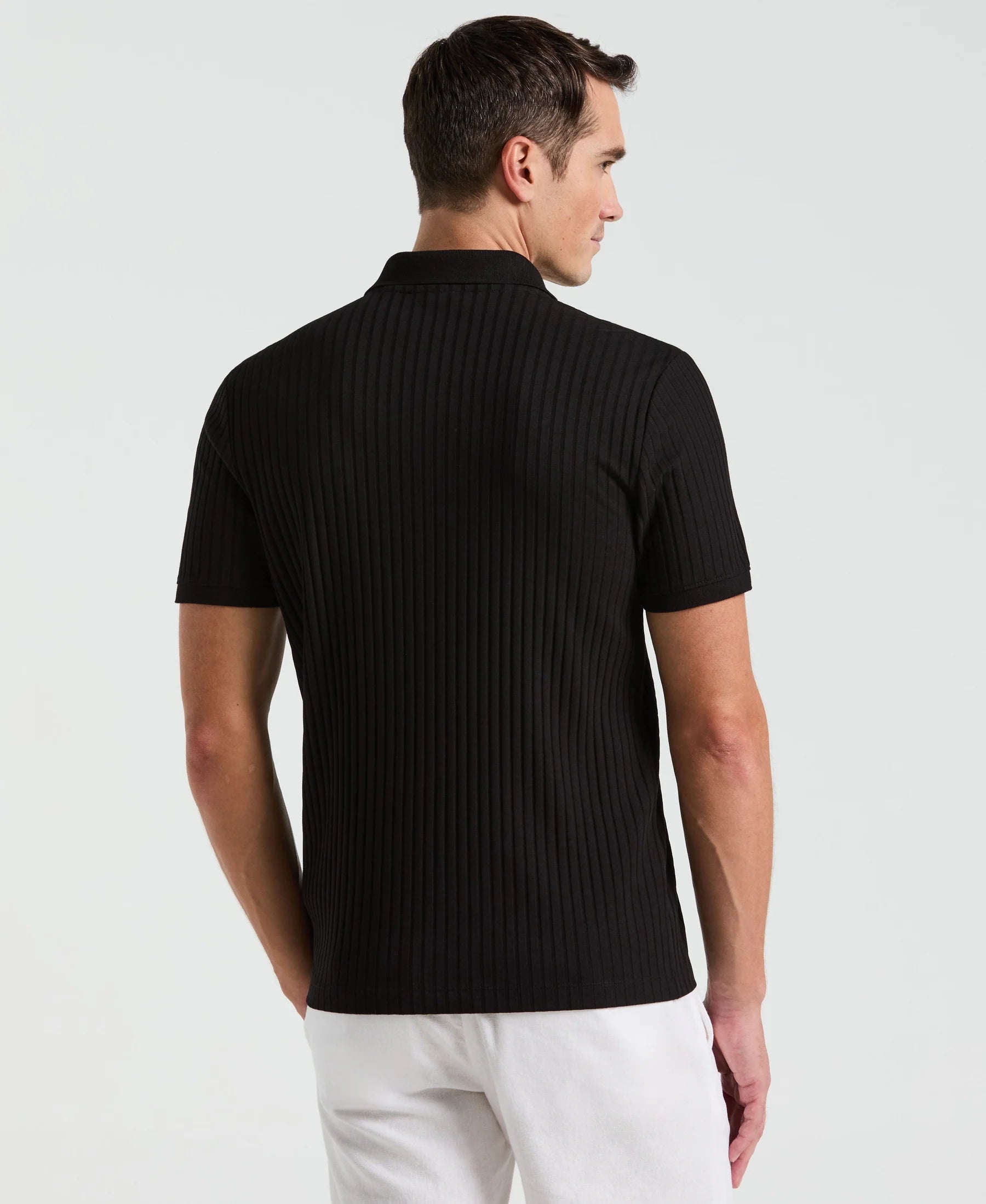 Camisa Gola Polo Canelada com Zíper Blend - Preto