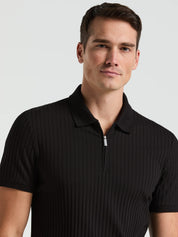 Camisa Gola Polo Canelada com Zíper Blend - Preto