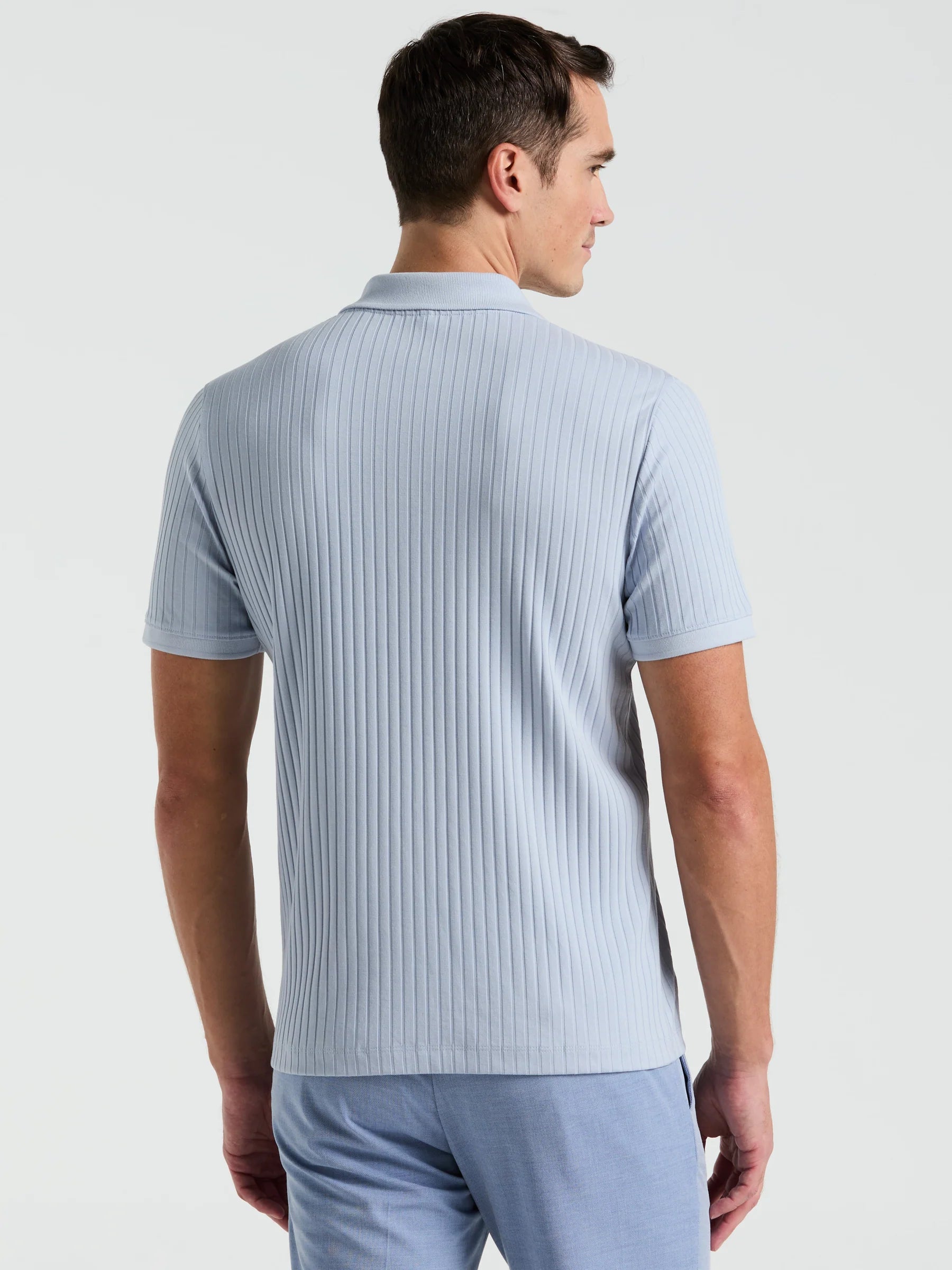 Camisa Gola Polo Canelada com Zíper Blend - Azul claro
