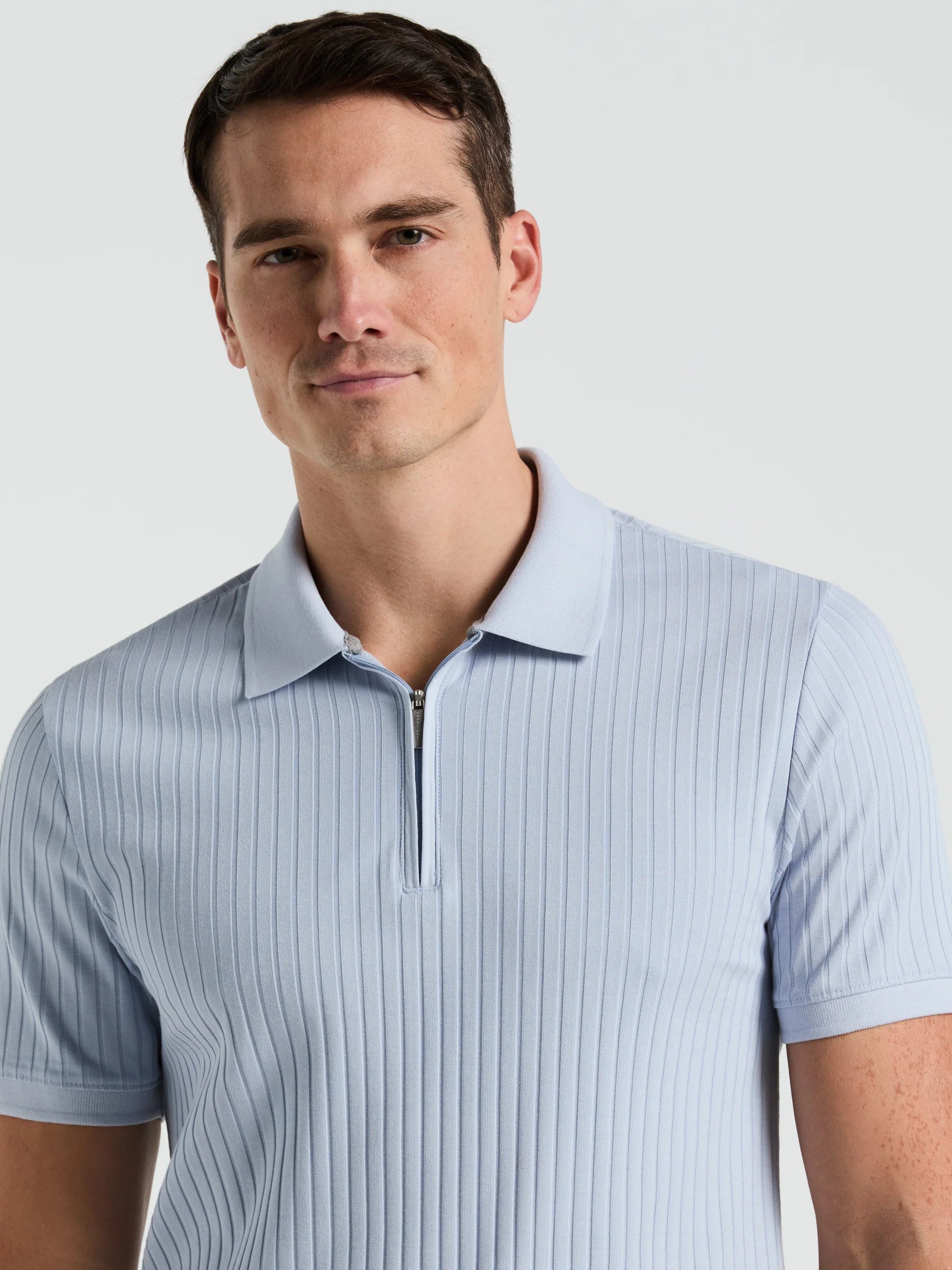 Camisa Gola Polo Canelada com Zíper Blend - Azul claro