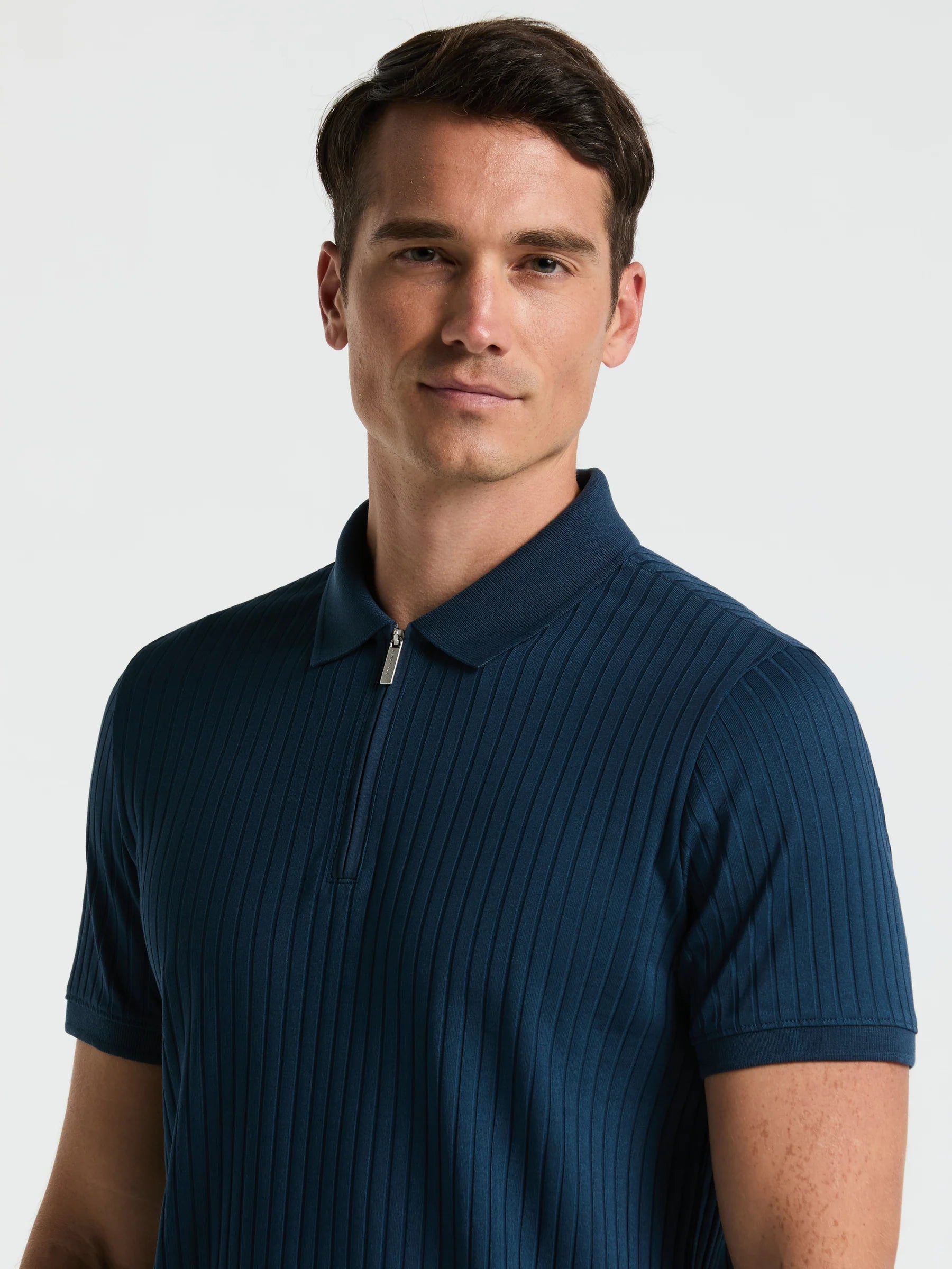 Camisa Gola Polo Canelada com Zíper Blend - Azul Petróleo