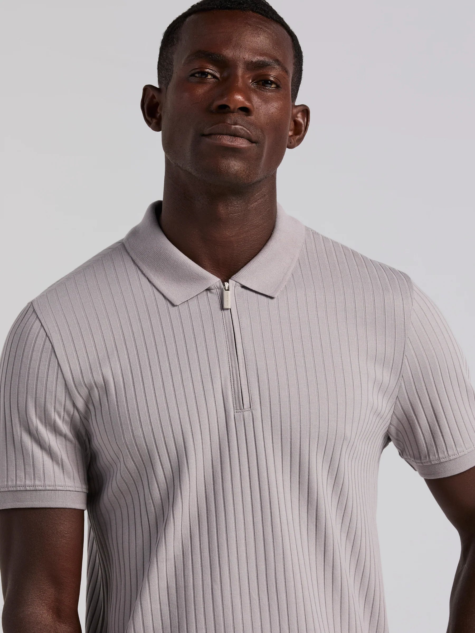 Camisa Gola Polo Canelada com Zíper Blend - Cinza