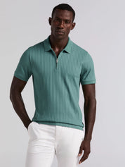 Camisa Gola Polo Canelada com Zíper Blend - Verde água